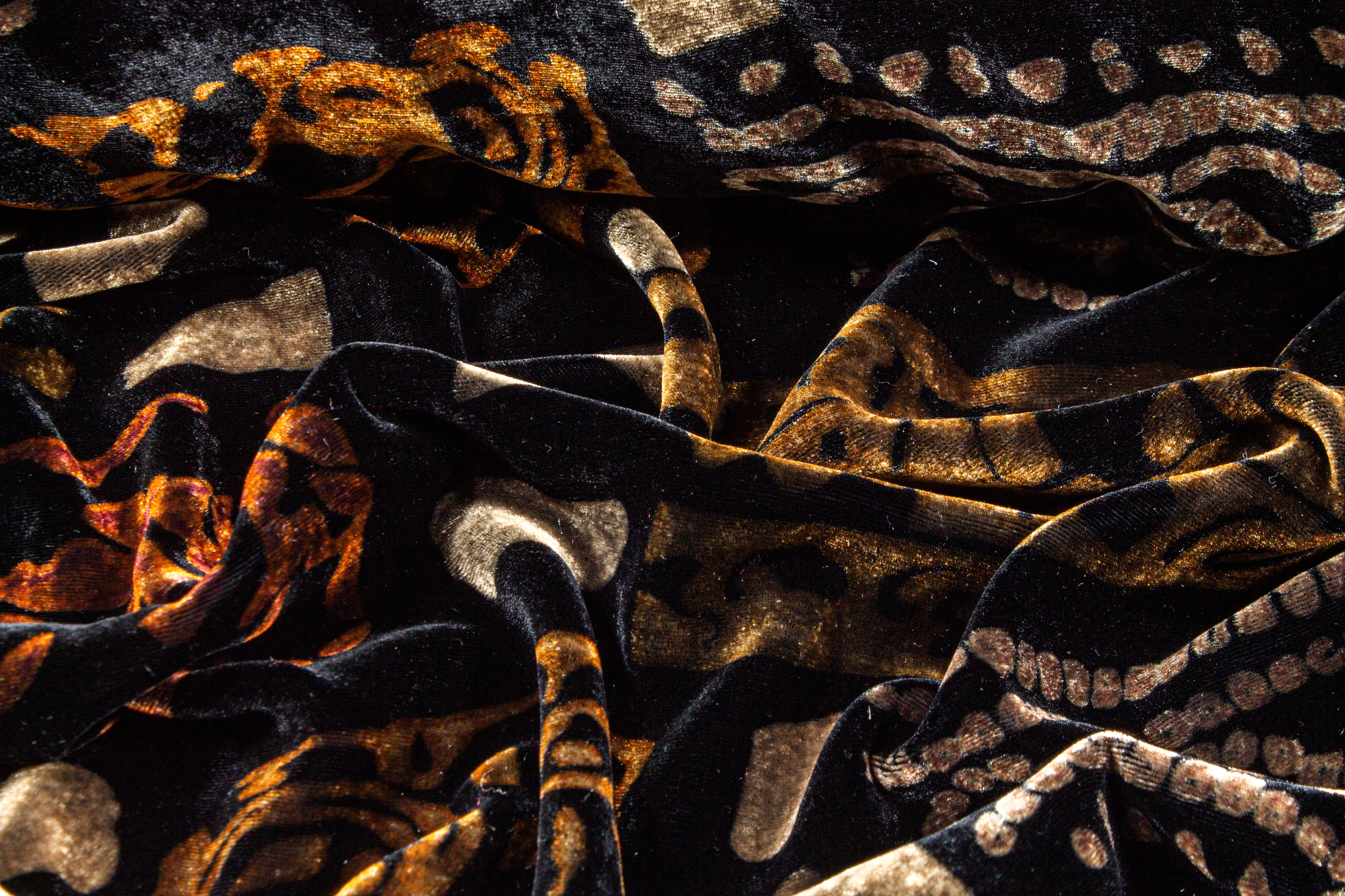 Abstract Silk Viscose Velvet - Black and Brown