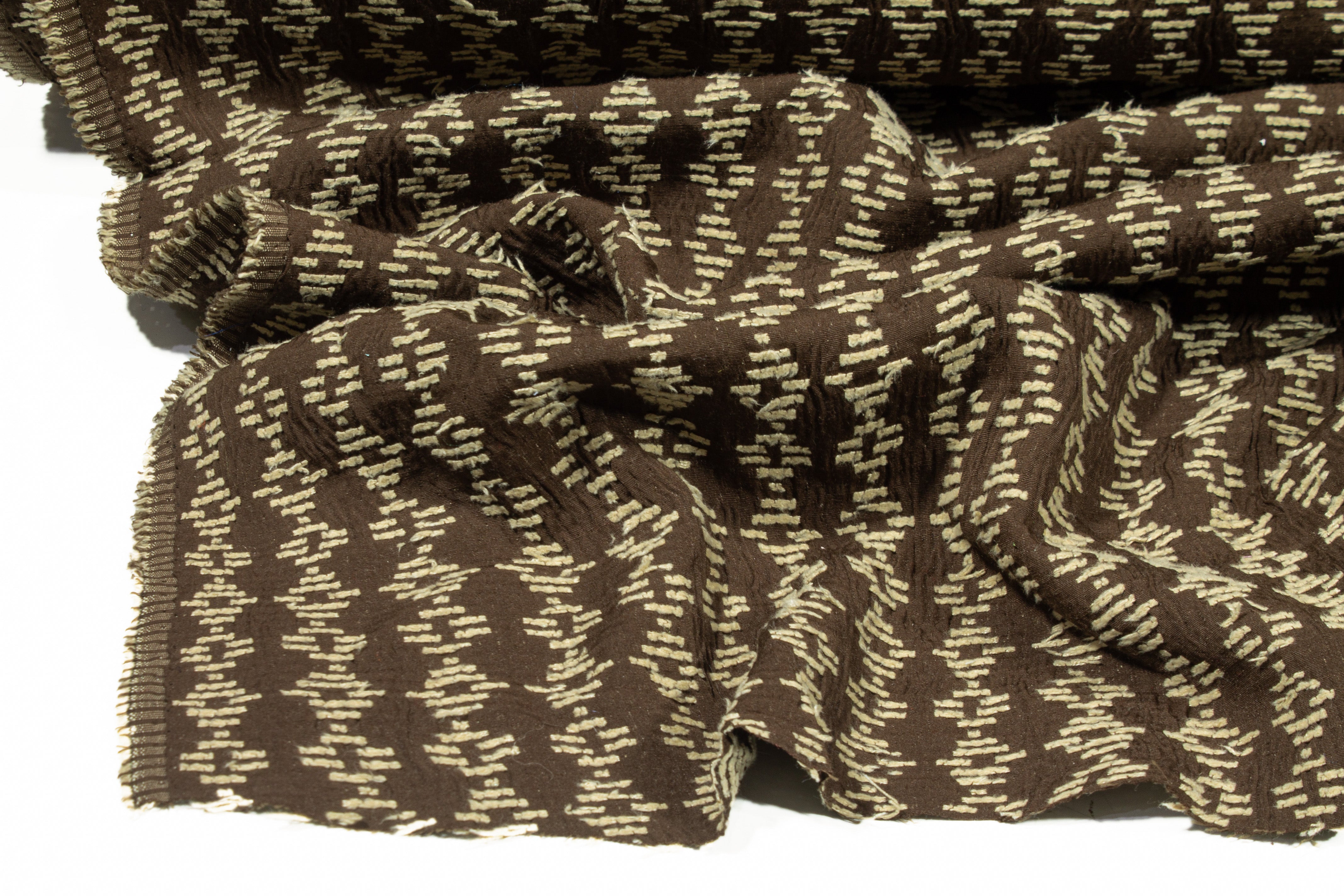 Geometric Poly Cotton Brocade - Brown and Beige