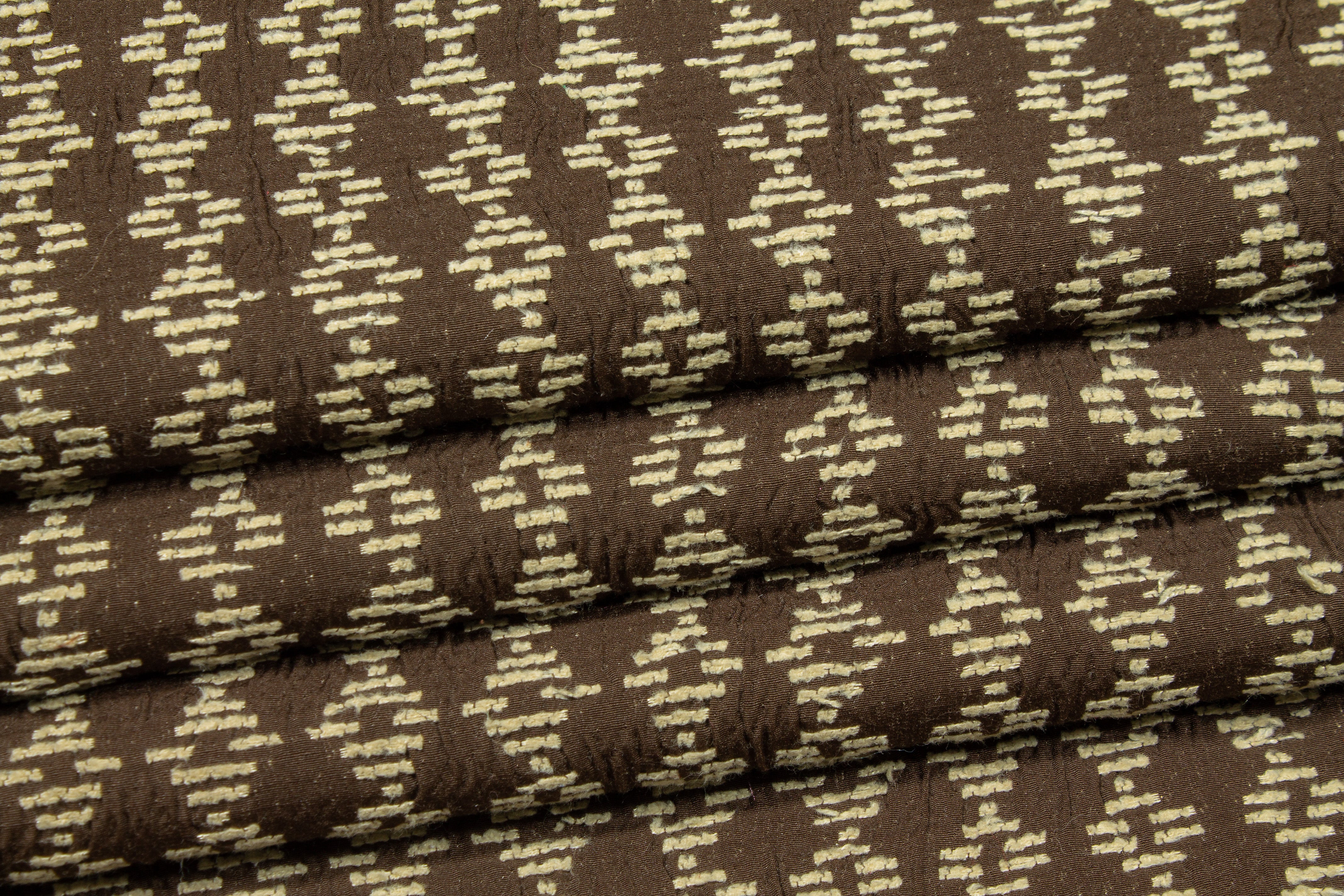 Geometric Poly Cotton Brocade - Brown and Beige