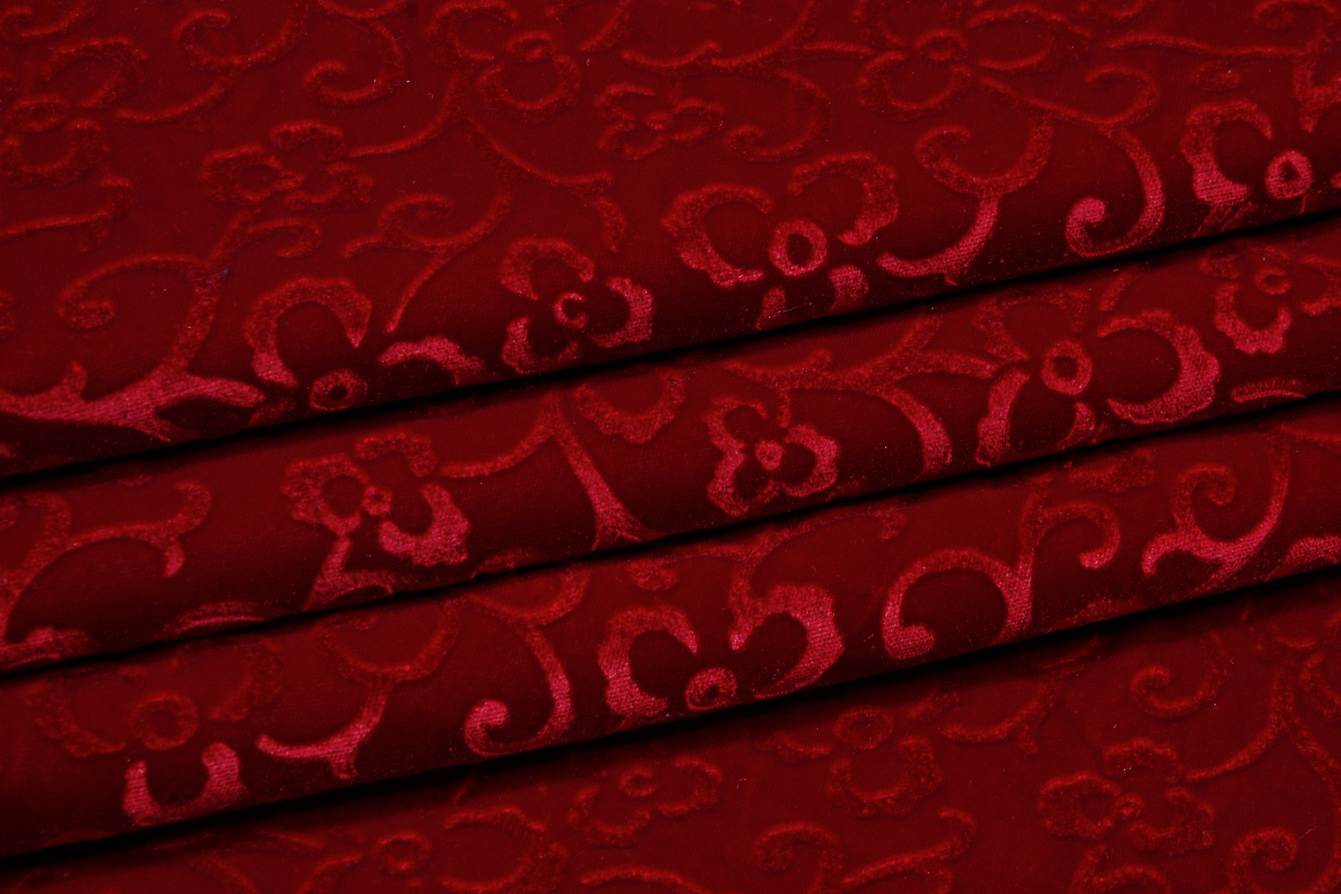 Floral Viscose Velvet - Burgundy