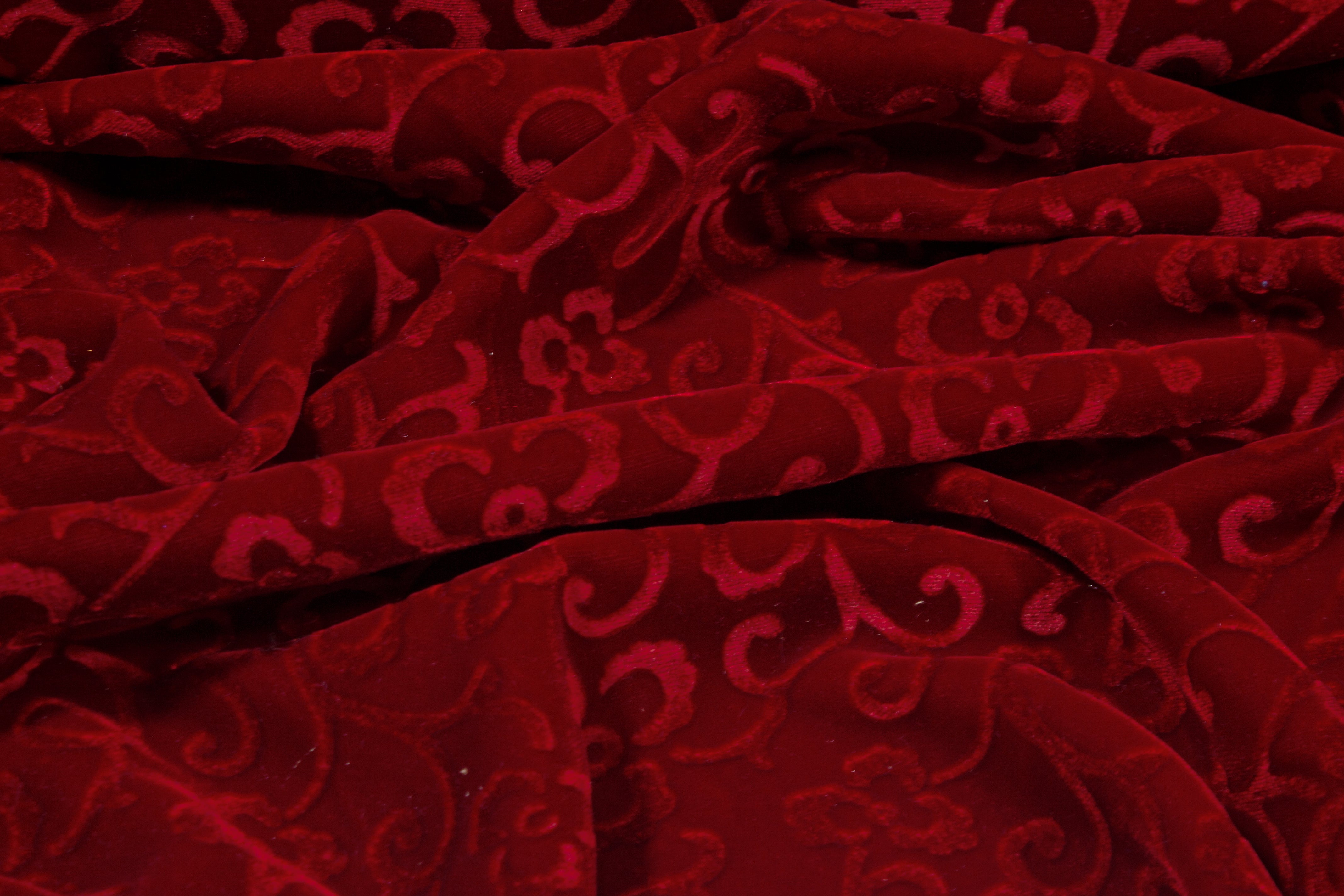 Floral Viscose Velvet - Burgundy
