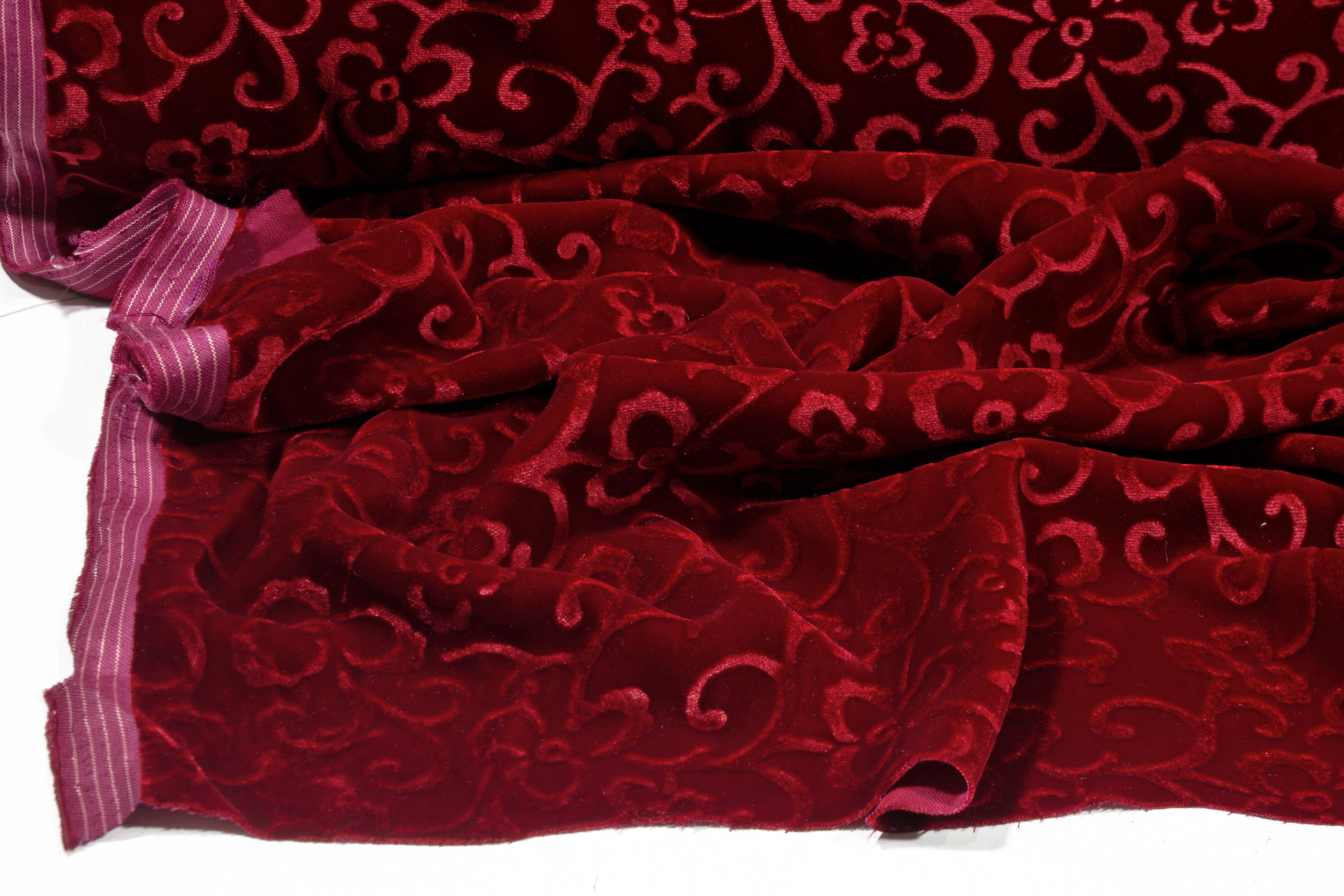 Floral Viscose Velvet - Burgundy