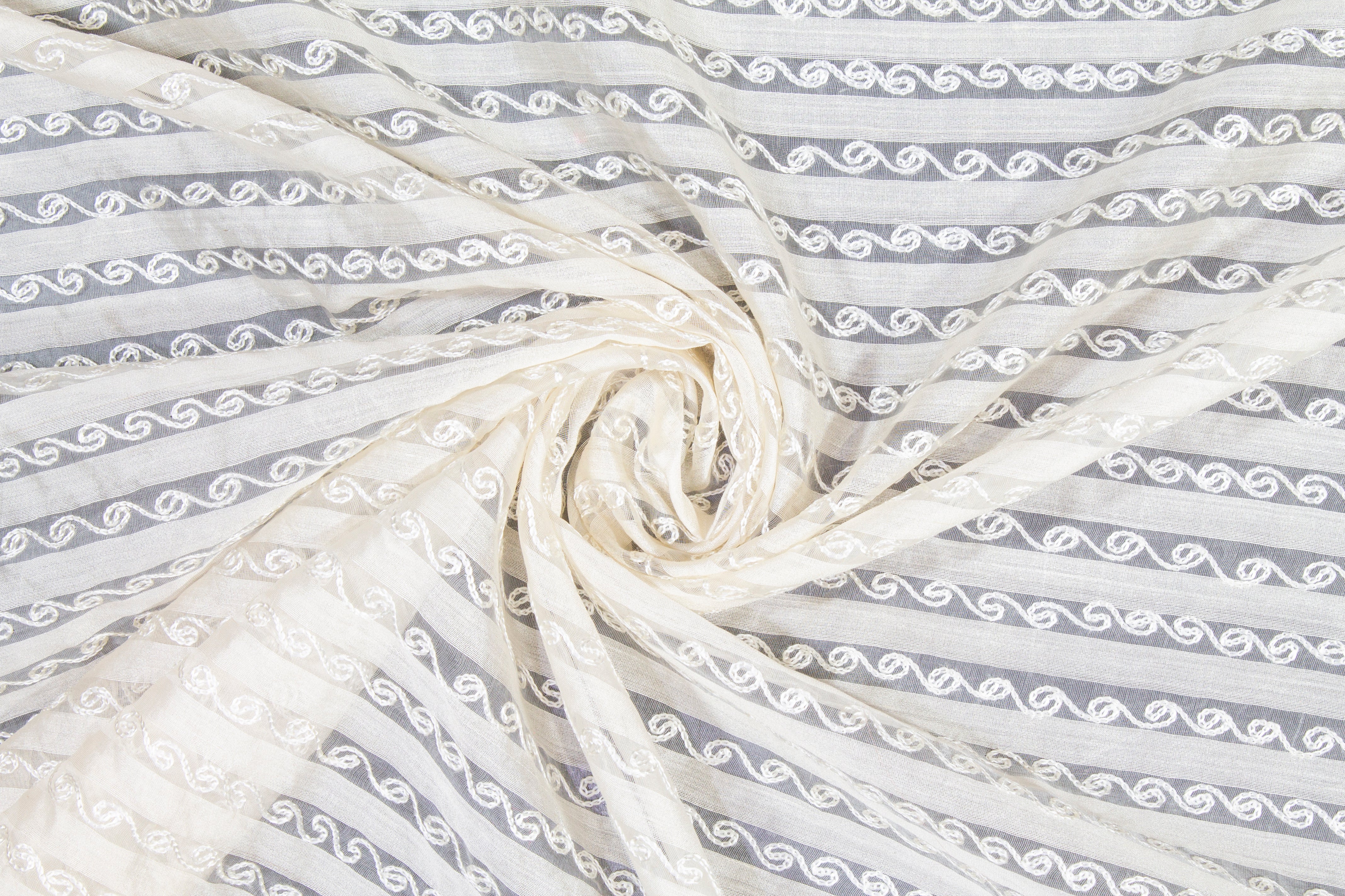 Embroidered Silk Viscose Organza - Ivory