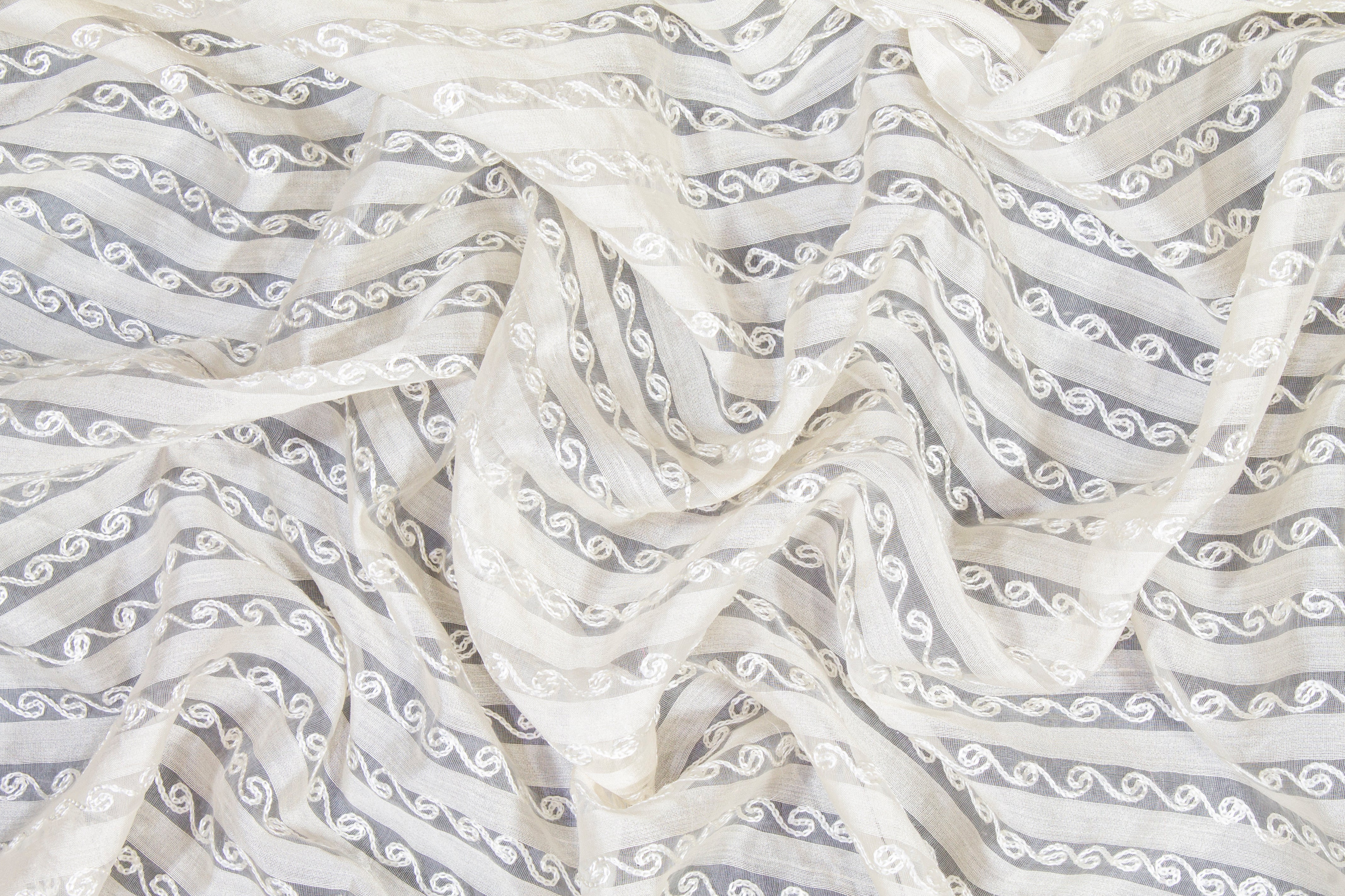Embroidered Silk Viscose Organza - Ivory