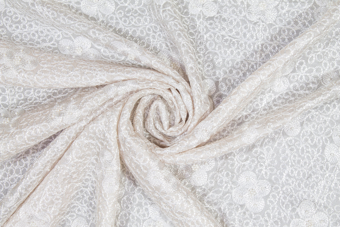 Embroidered and Beaded Silk Viscose Organza - Off White