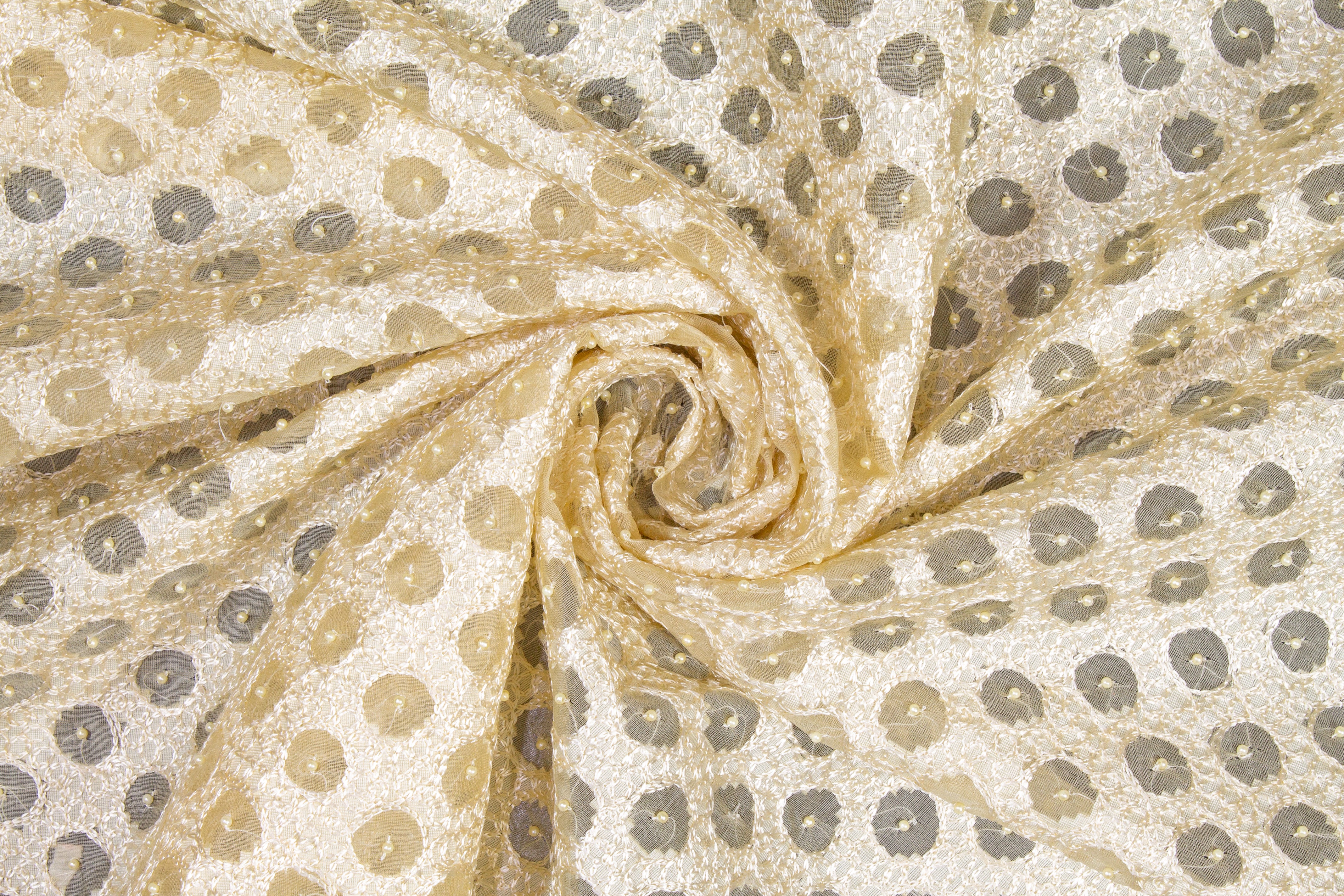 Embroidered and Beaded Silk Viscose Organza - Ivory / Cream