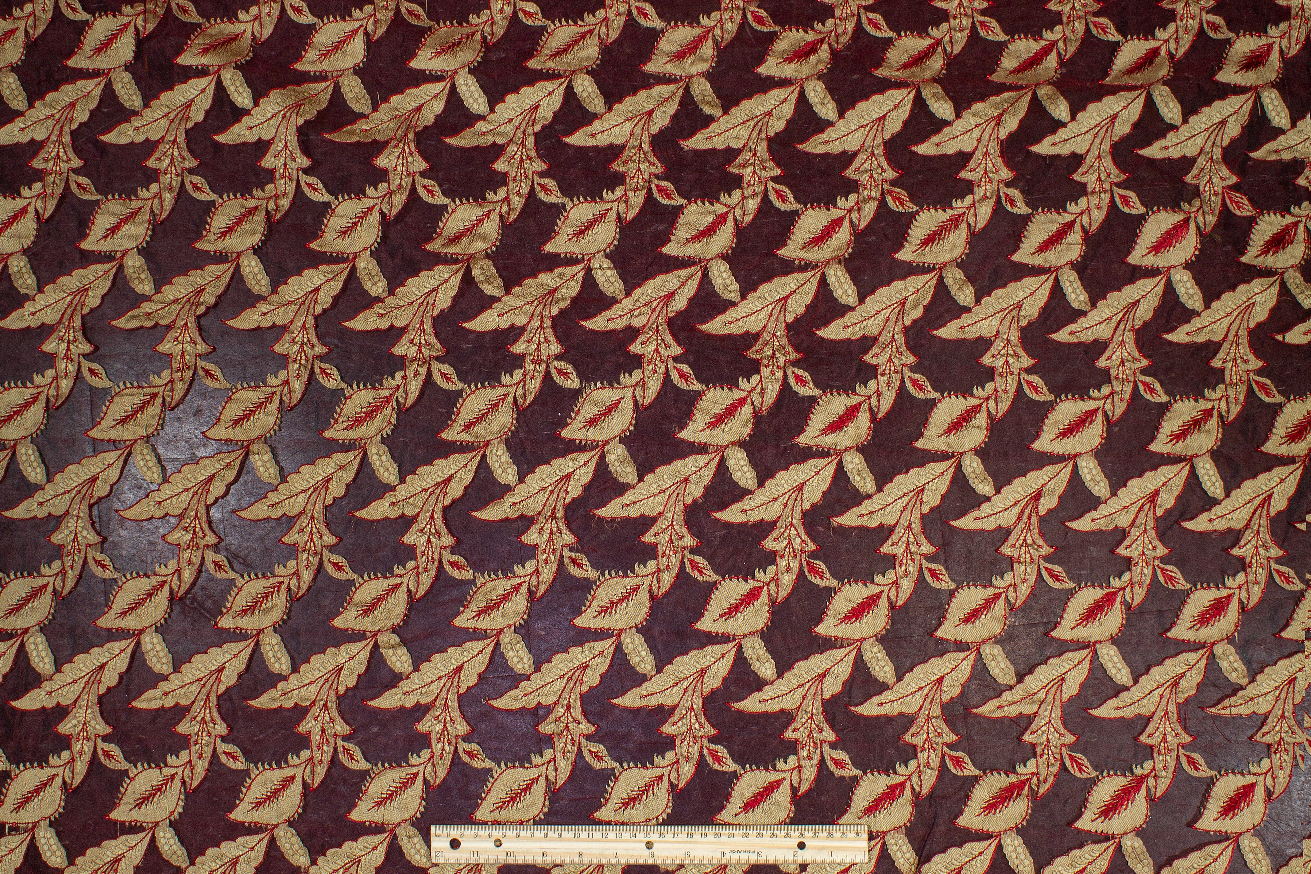 Embroidered and Beaded Silk Viscose Organza - Burgundy / Gold