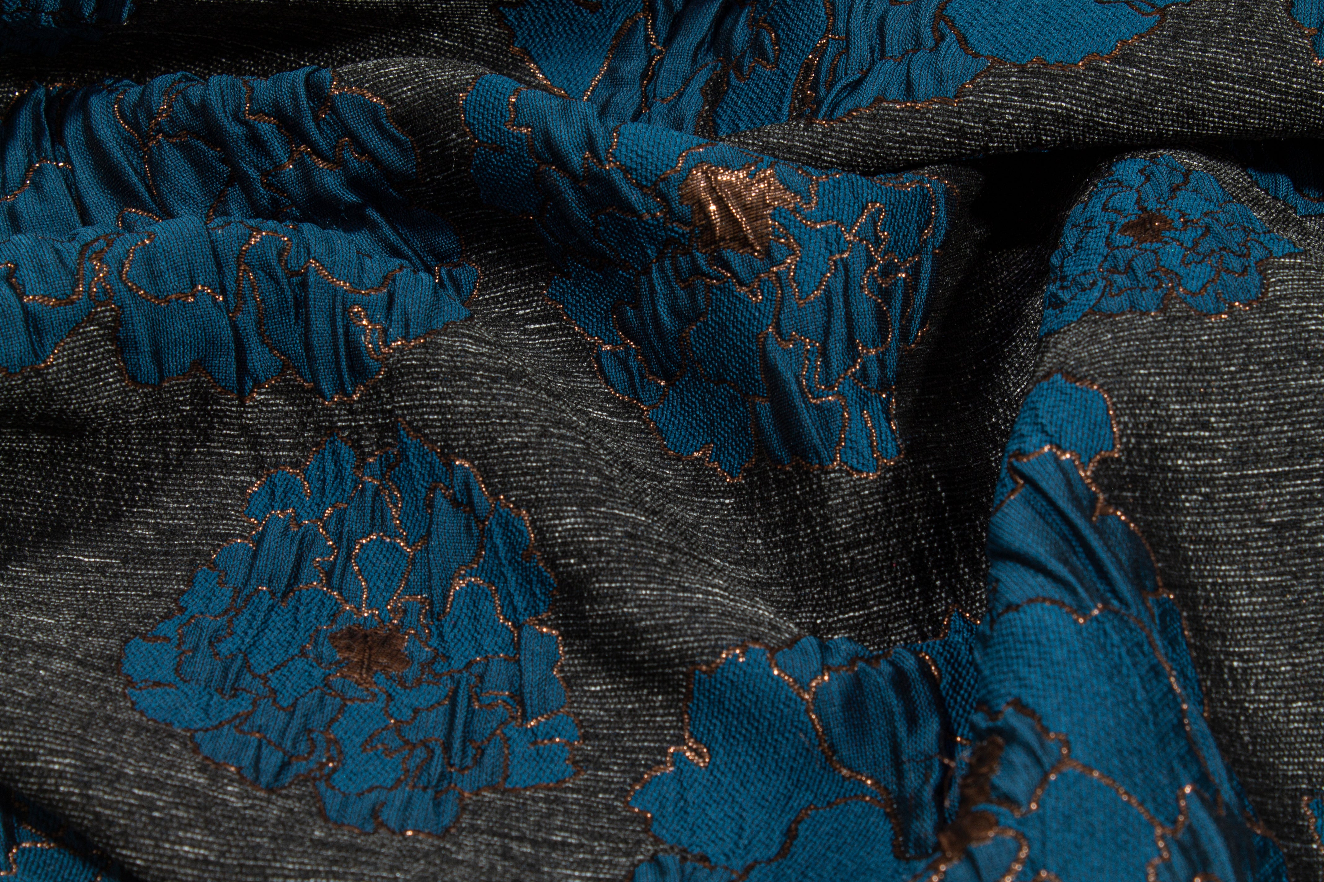 Floral Metallic Brocade - Blue, Charcoal, Bronze