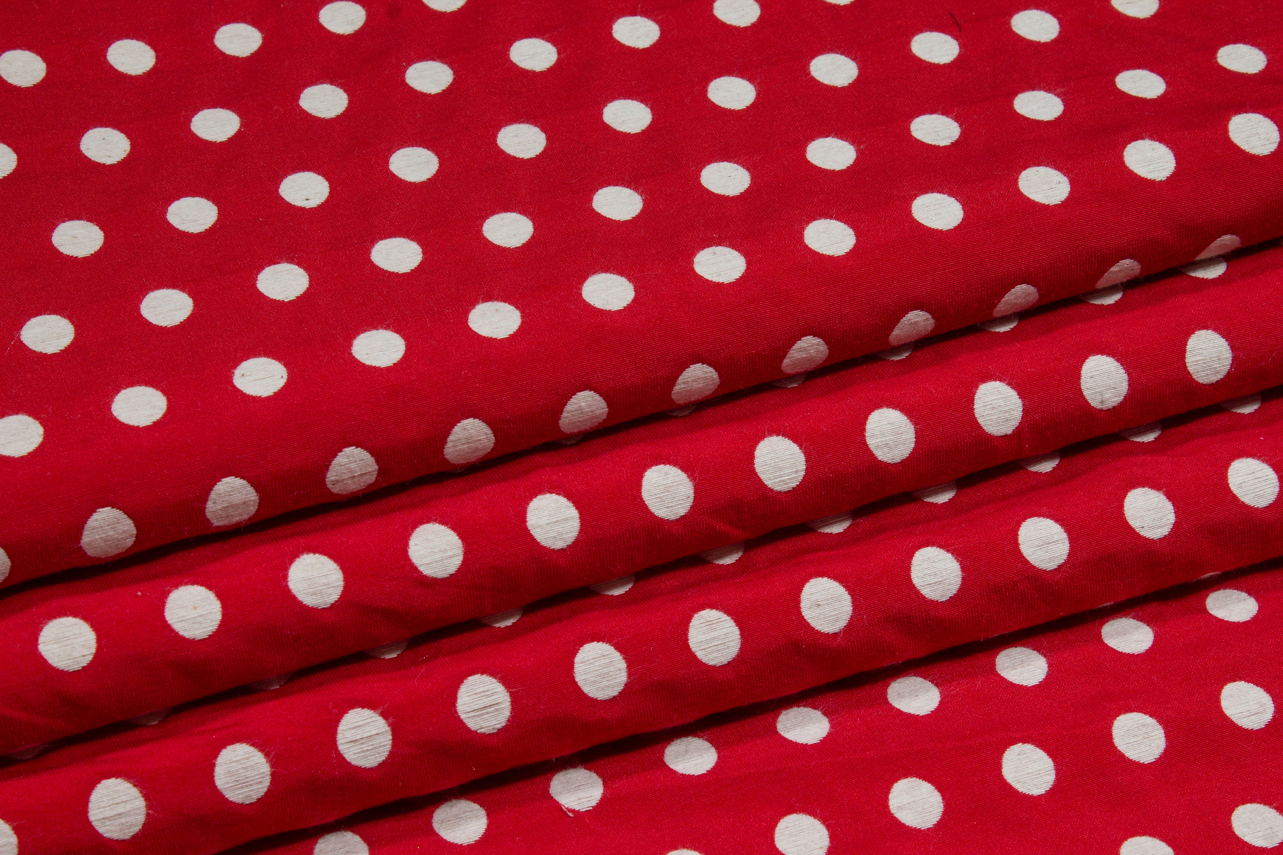 Polka Dot Cotton Brocade - Red and White