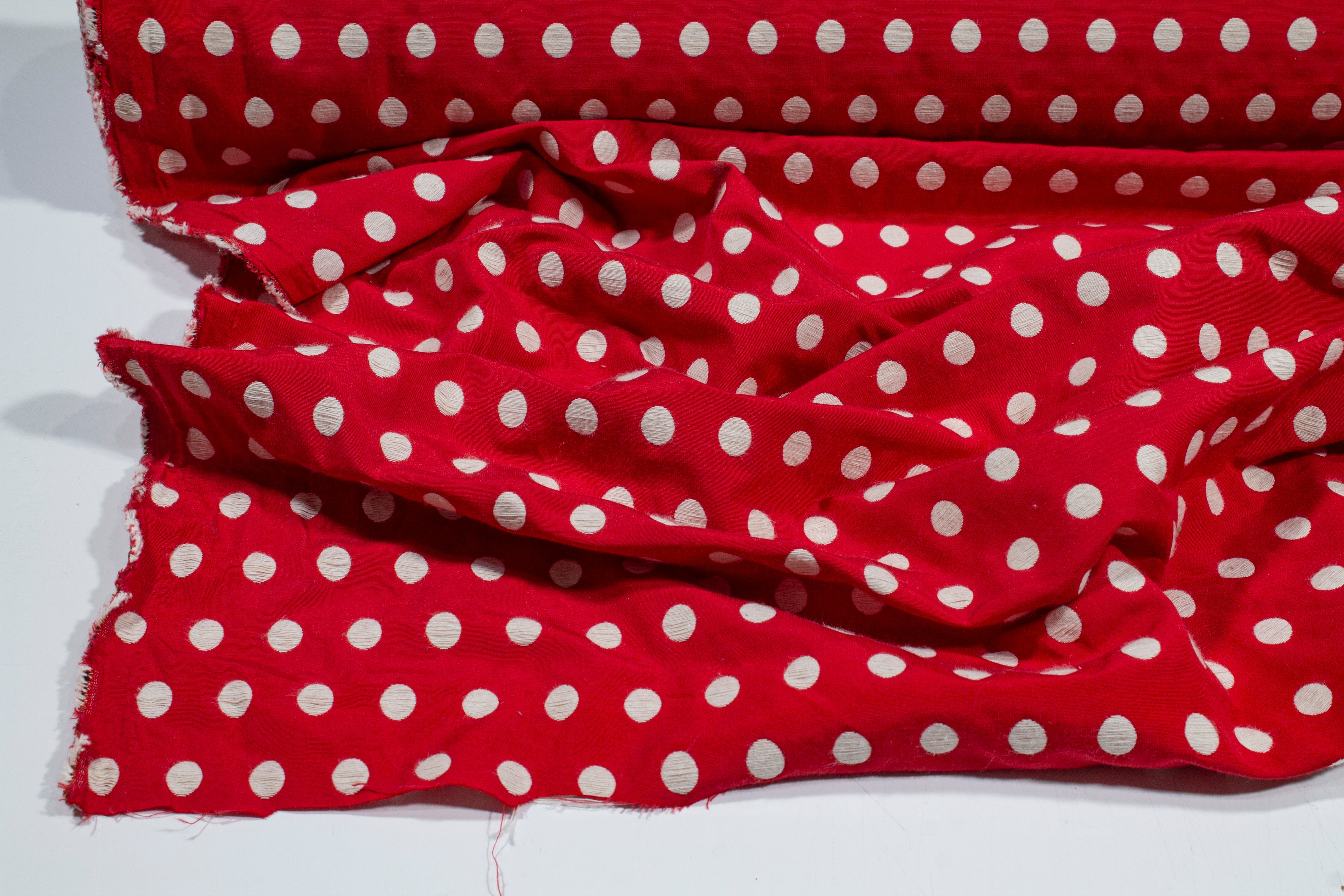 Polka Dot Cotton Brocade - Red and White
