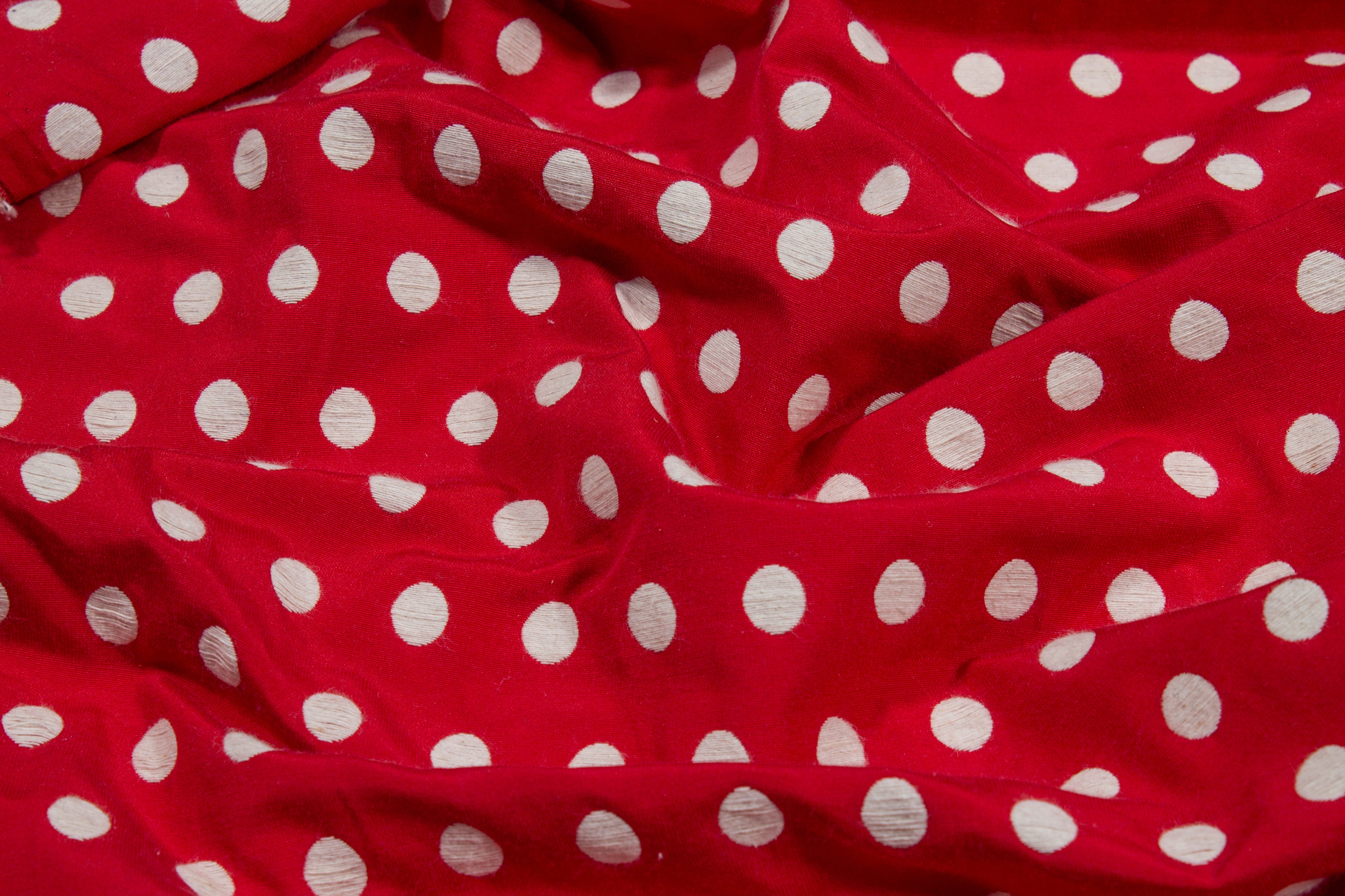 Polka Dot Cotton Brocade - Red and White
