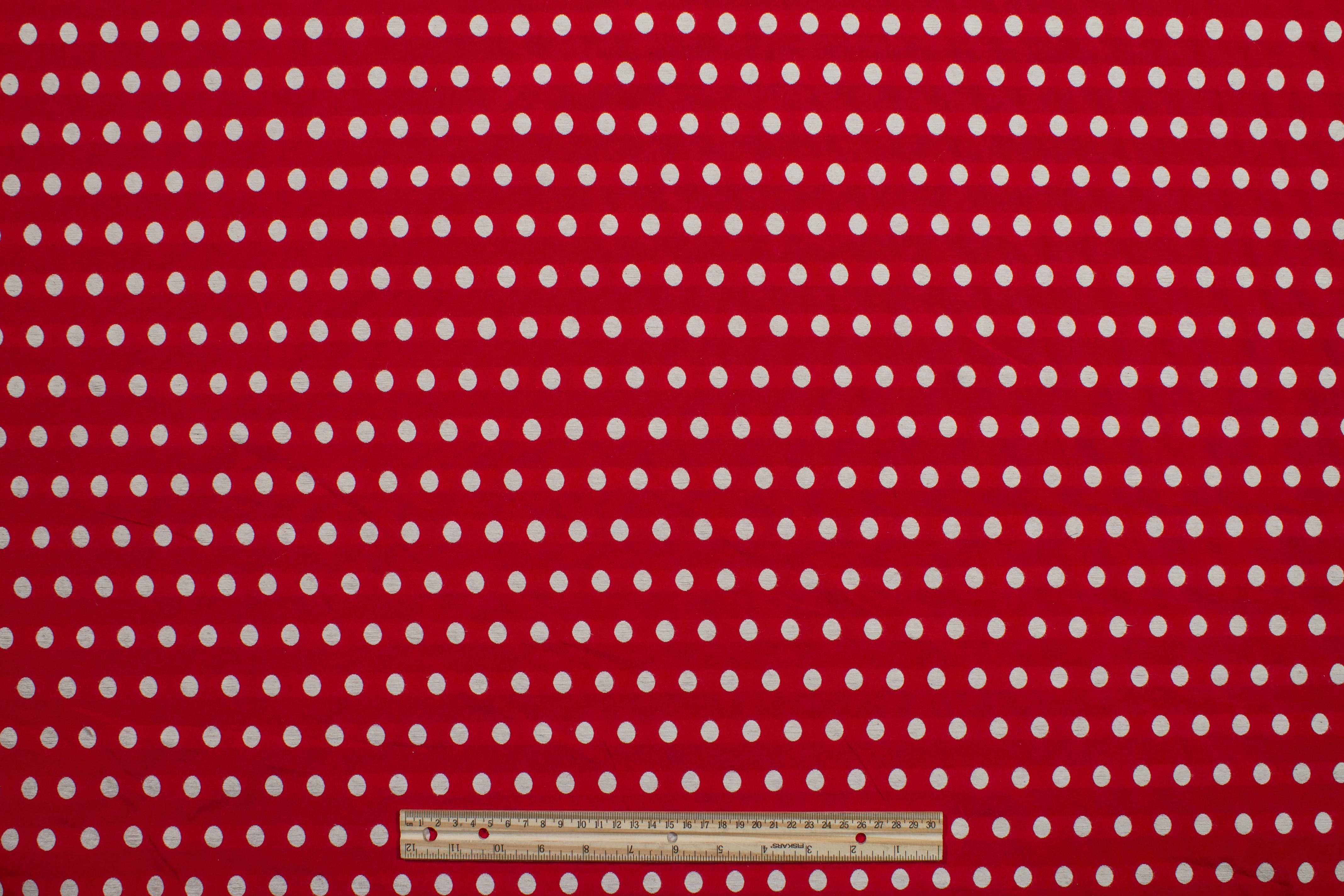 Polka Dot Cotton Brocade - Red and White