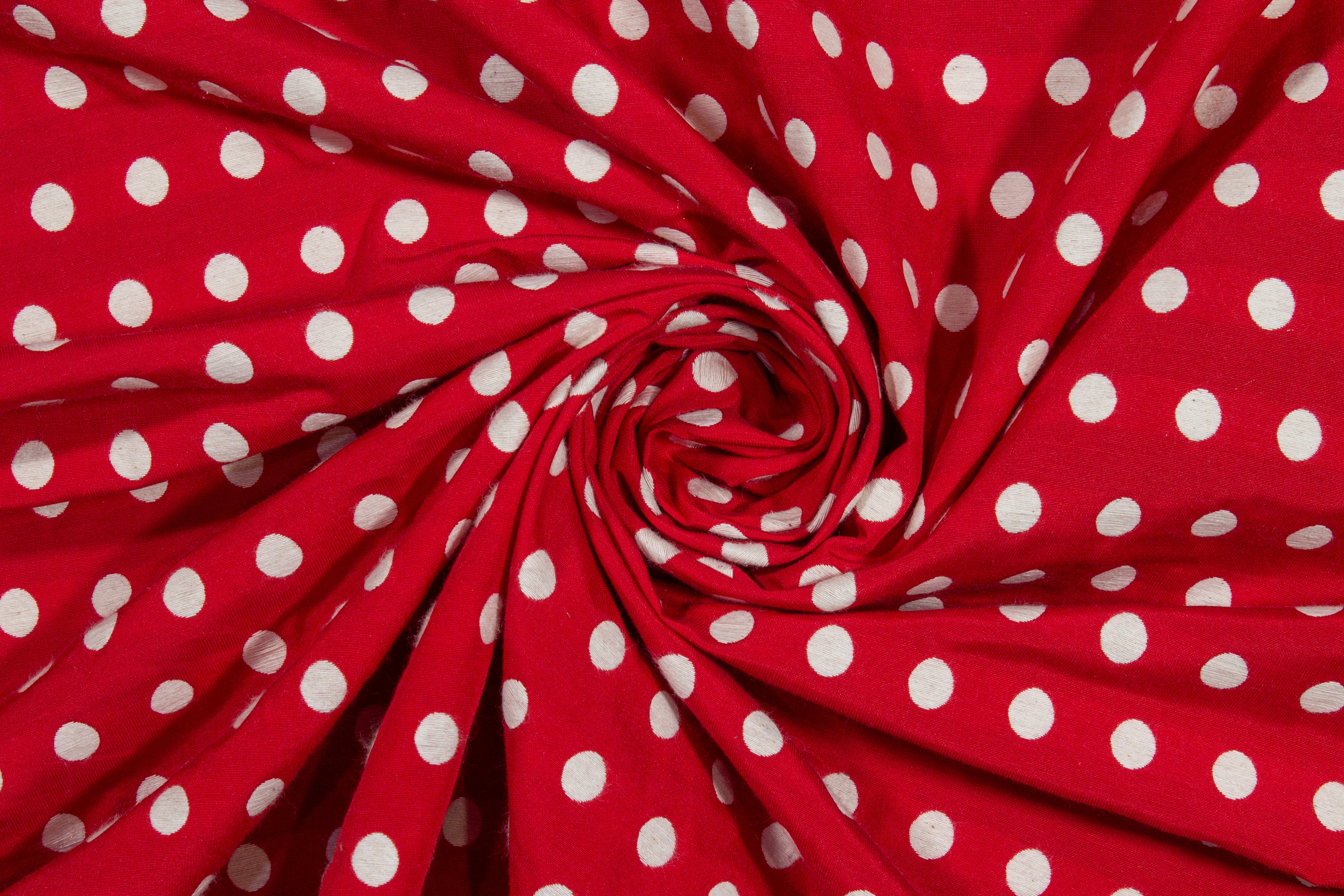 Polka Dot Cotton Brocade - Red and White
