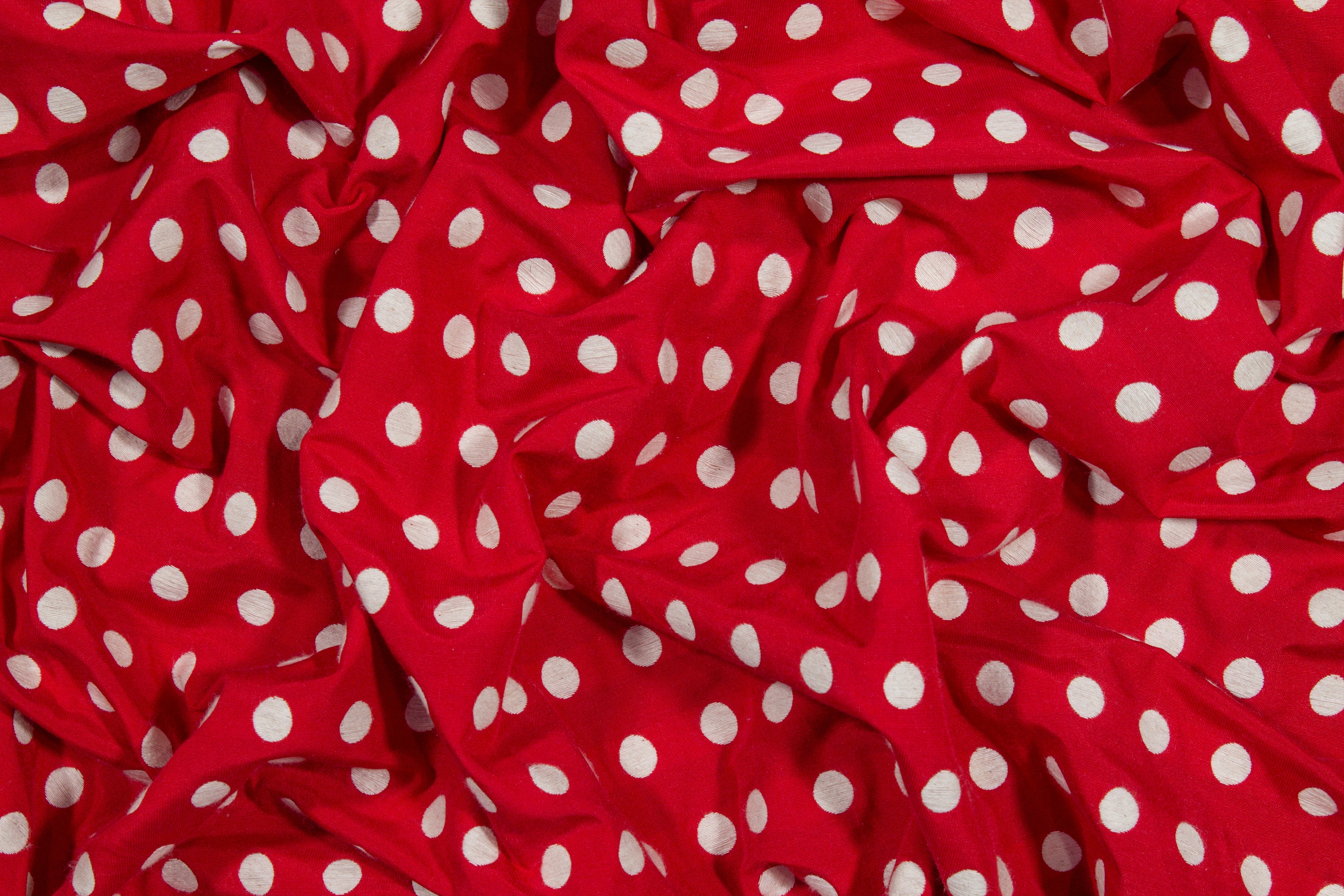 Polka Dot Cotton Brocade - Red and White