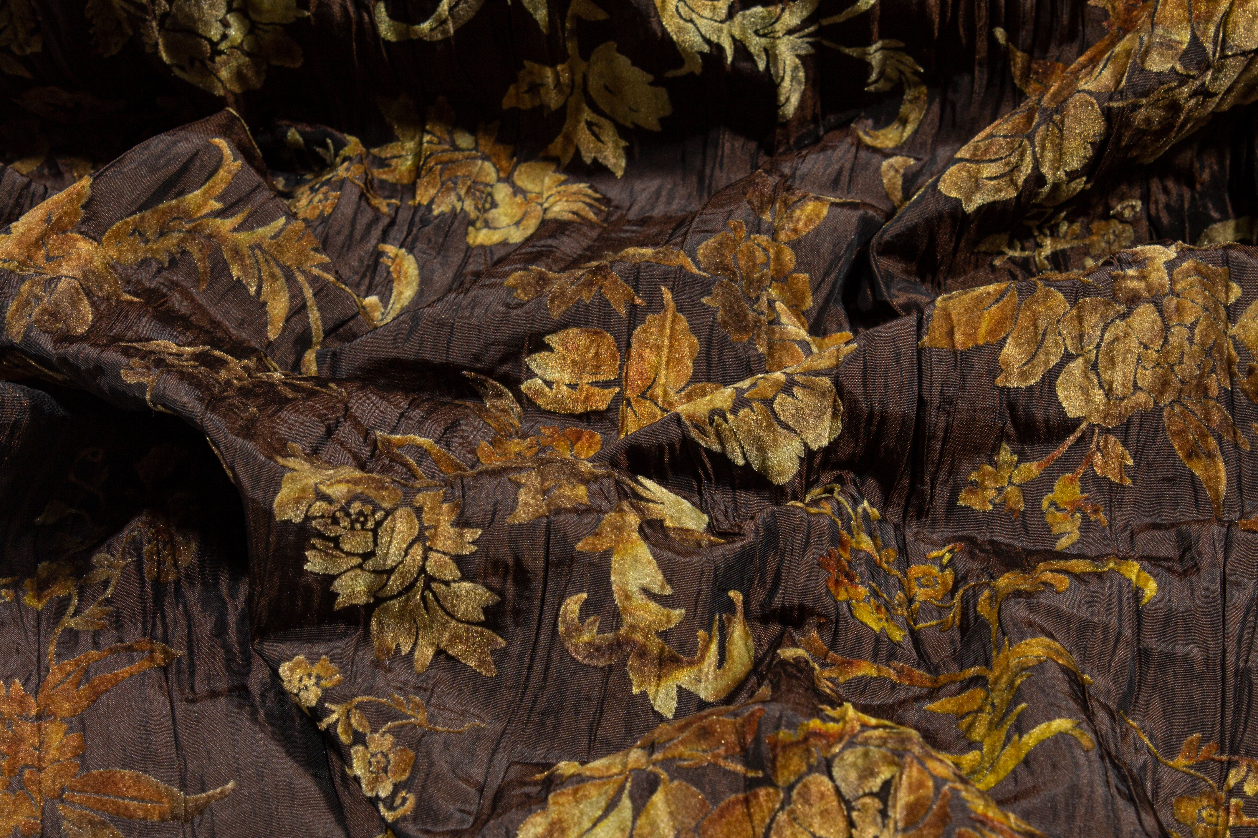 Floral Cut Velvet on Crushed Taffeta - Bronze