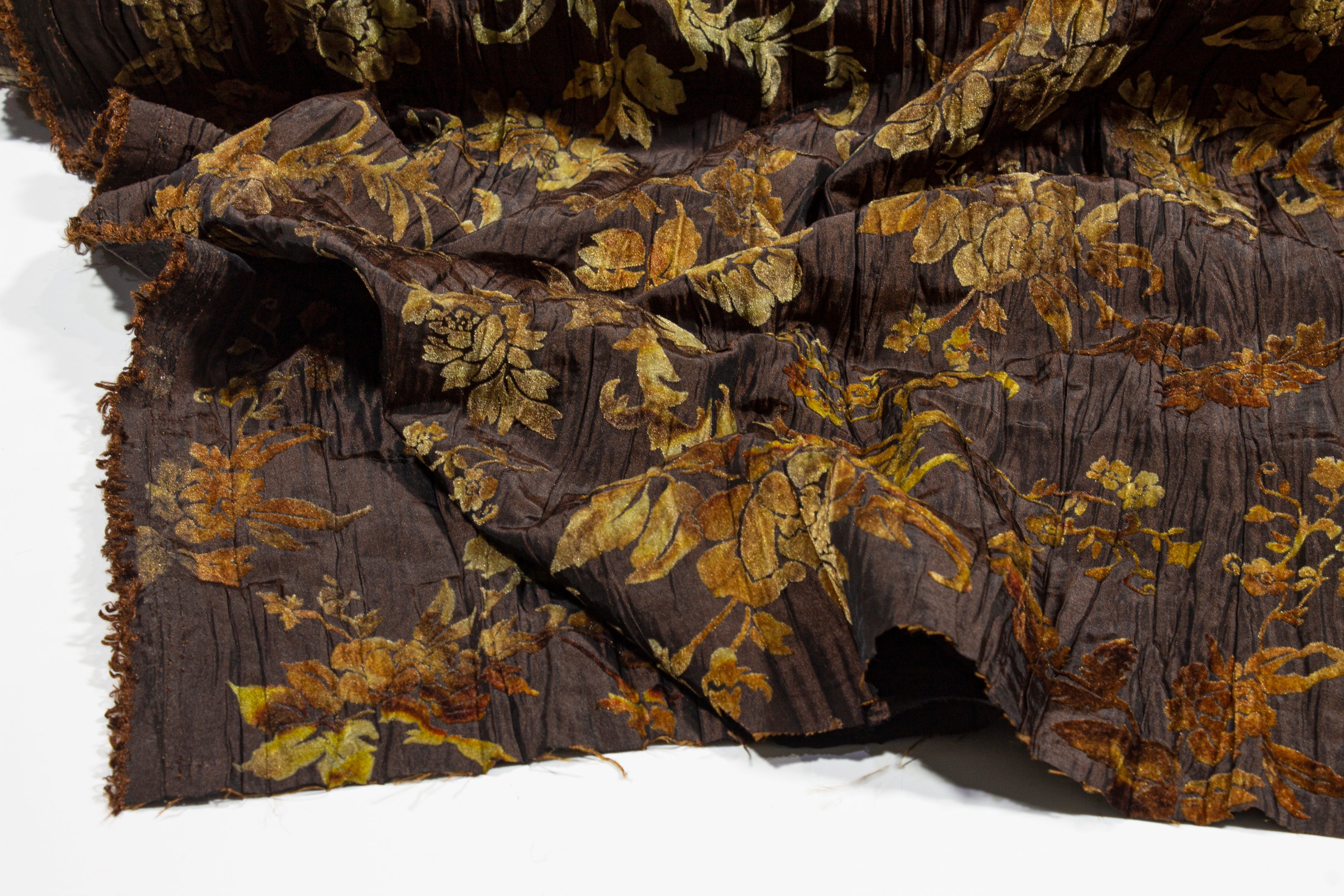 Floral Cut Velvet on Crushed Taffeta - Bronze