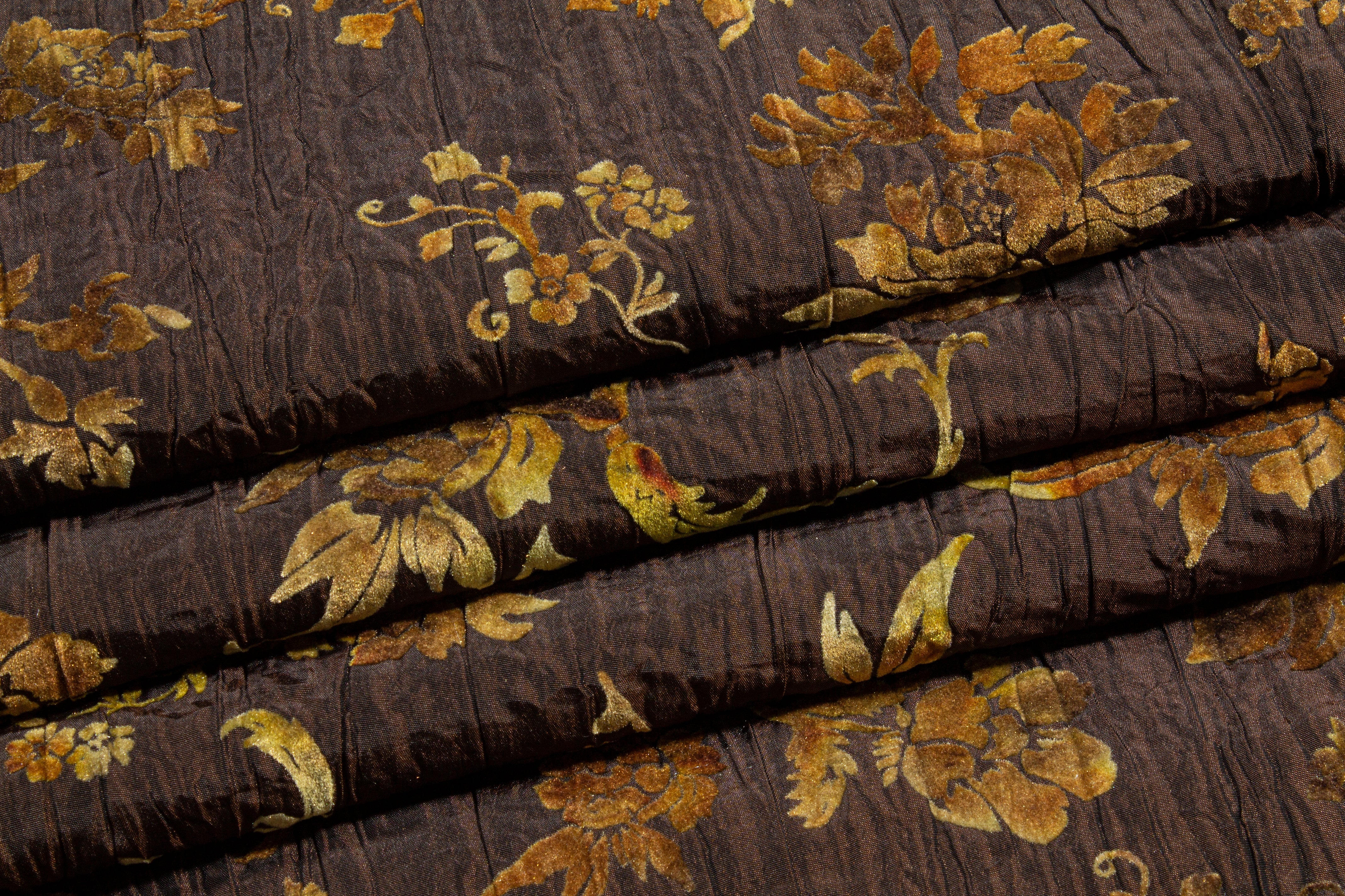 Floral Cut Velvet on Crushed Taffeta - Bronze