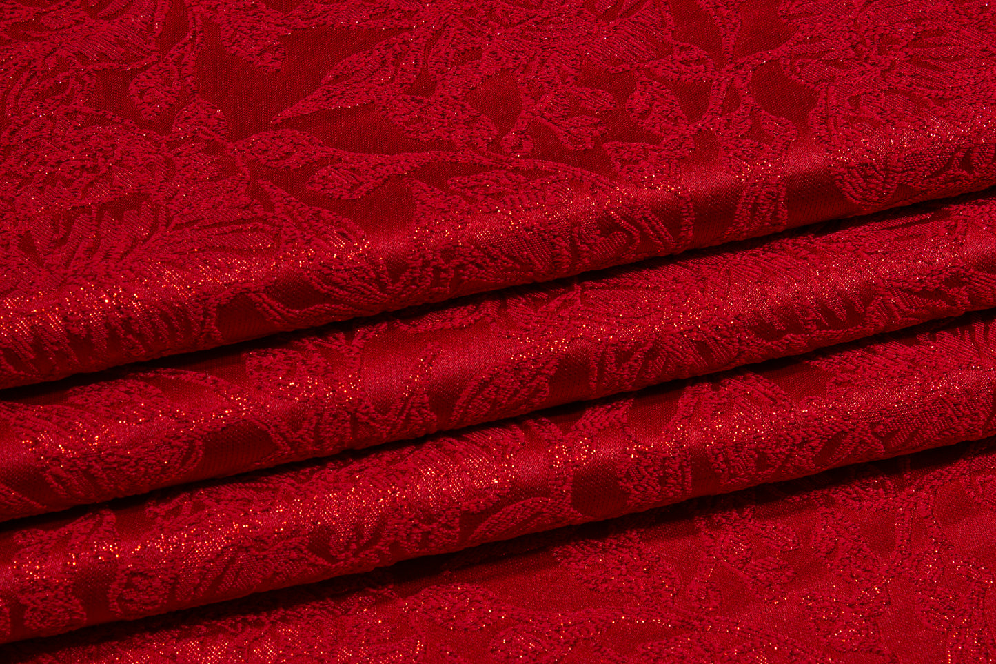 Metallic Floral Brocade - Red