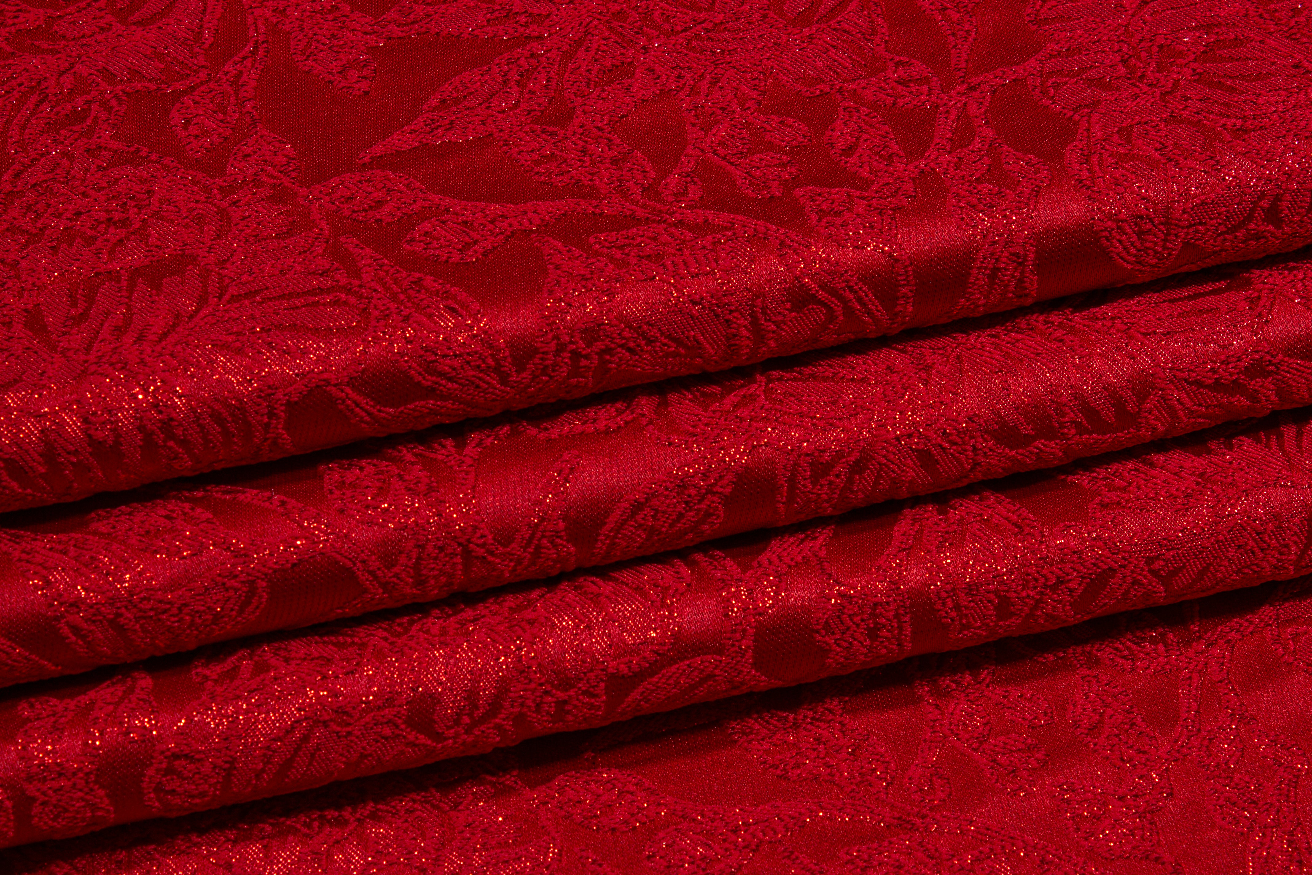 Metallic Floral Brocade - Red