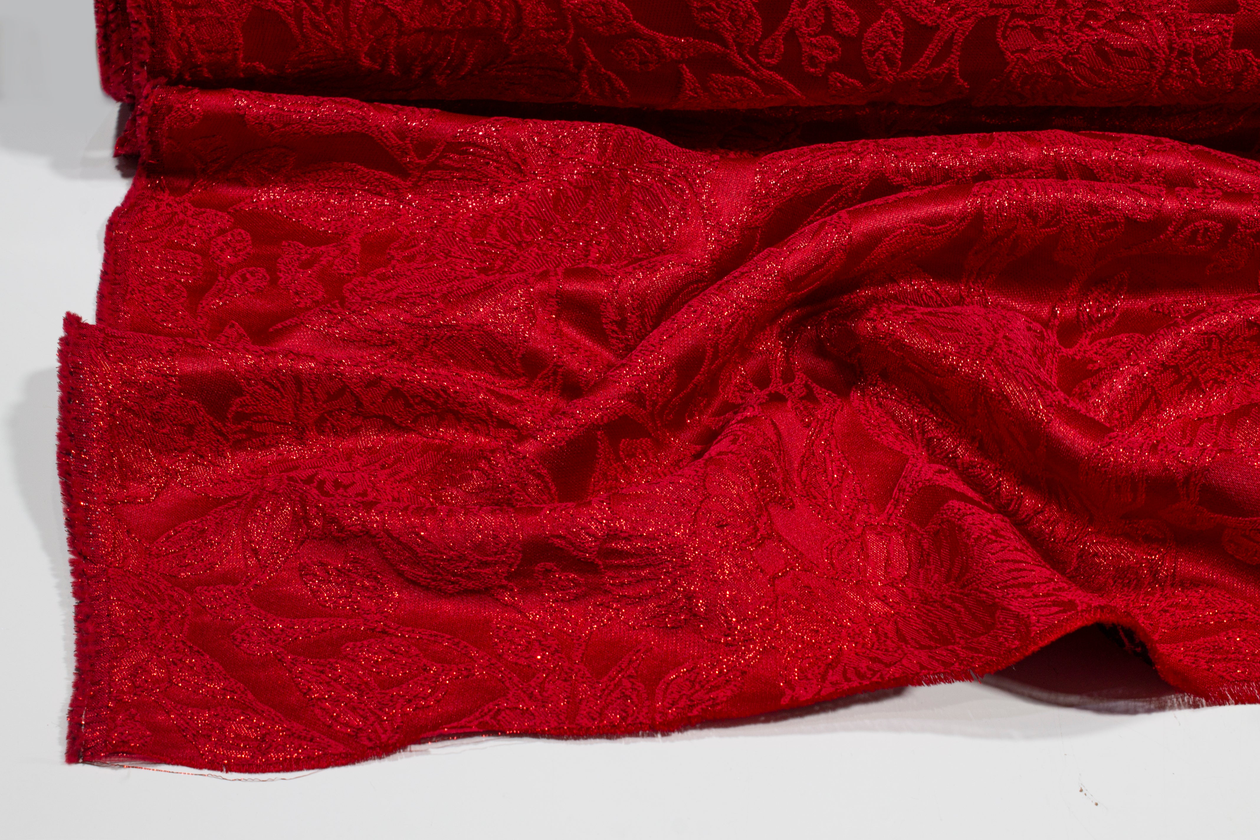 Metallic Floral Brocade - Red