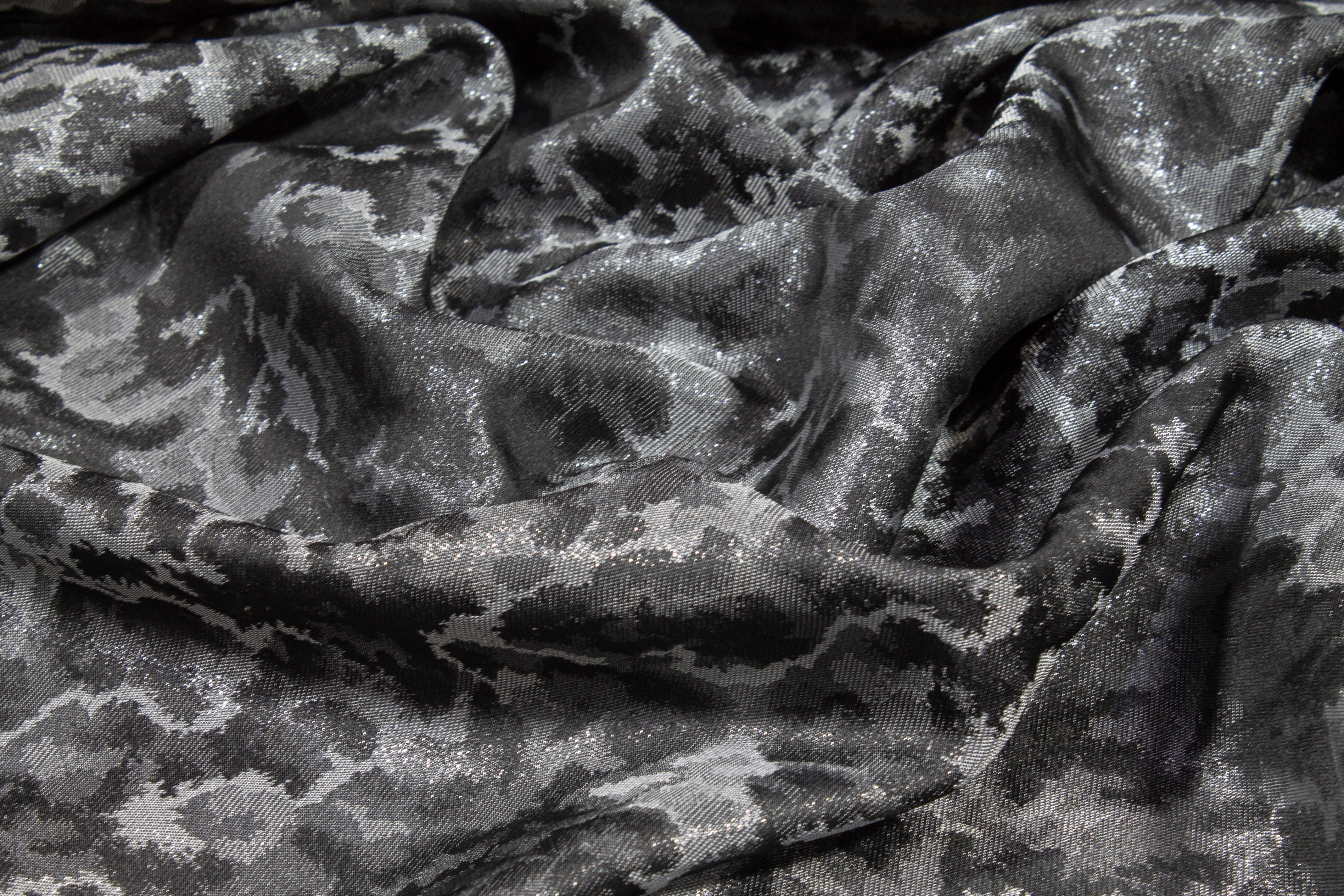 Abstract Metallic Brocade - Charcoal Gray