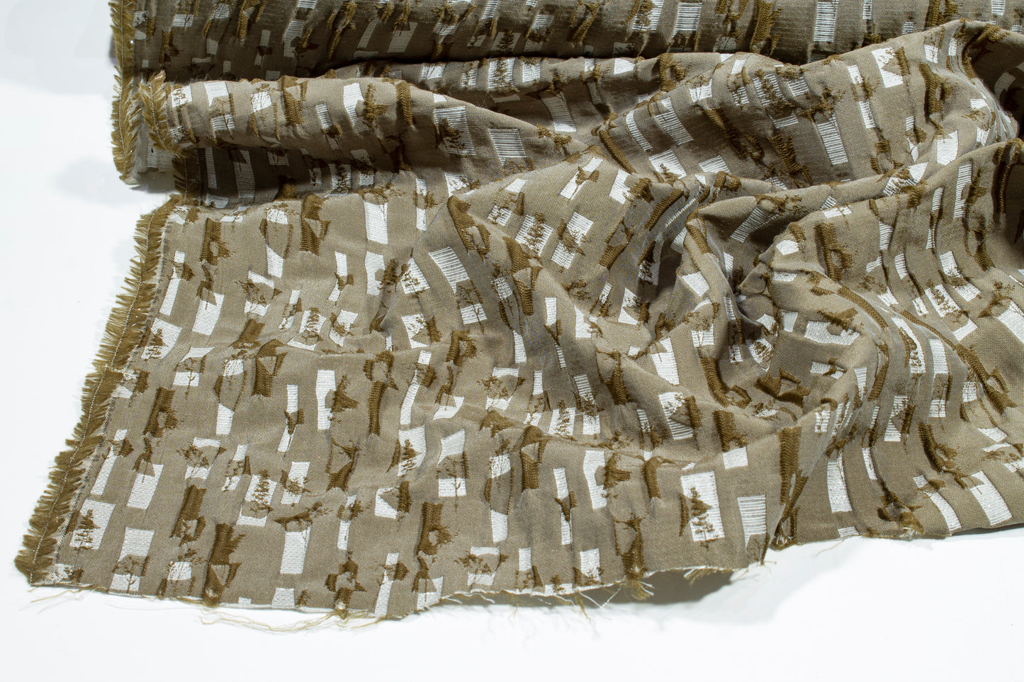 Abstract Crushed Metallic Brocade - Khaki