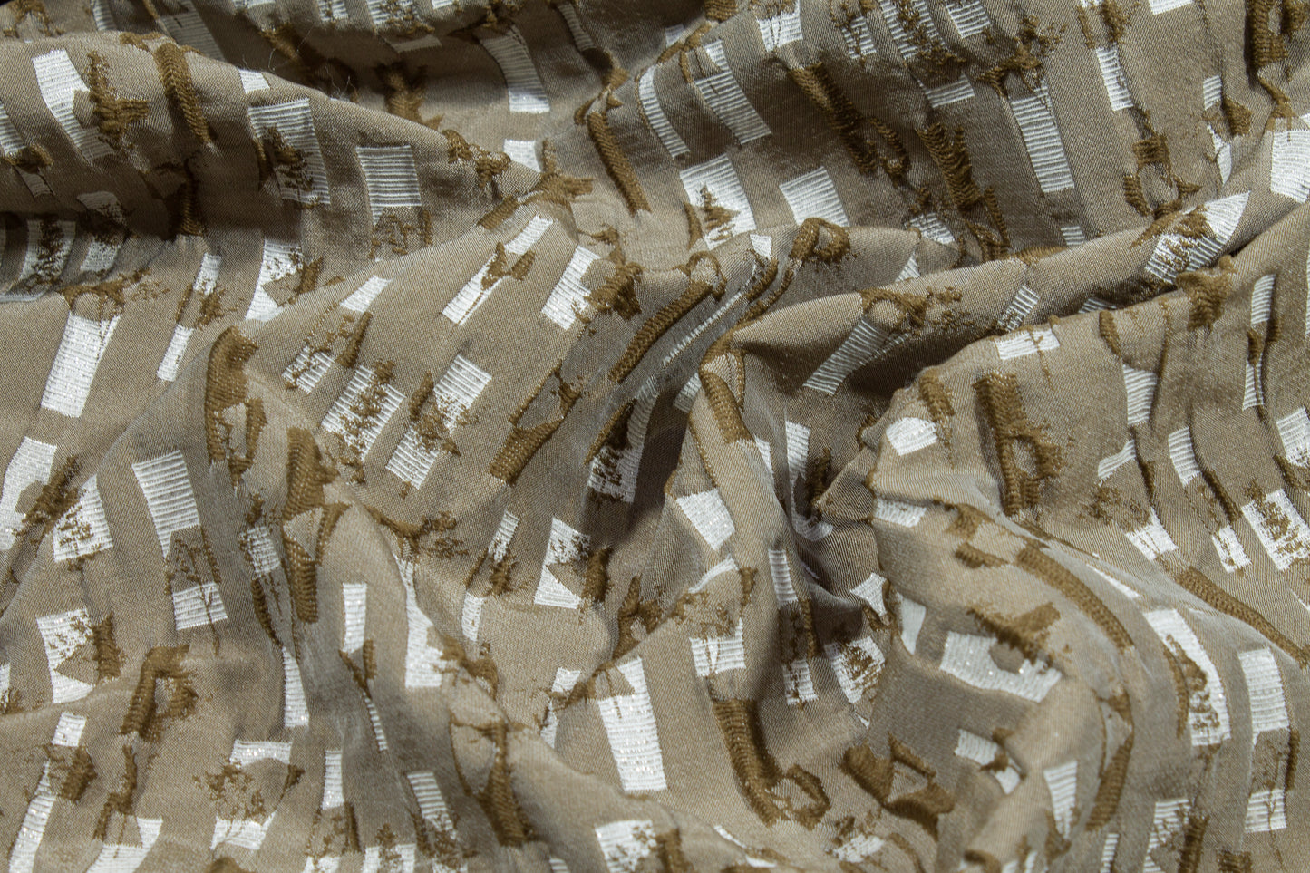 Abstract Crushed Metallic Brocade - Khaki
