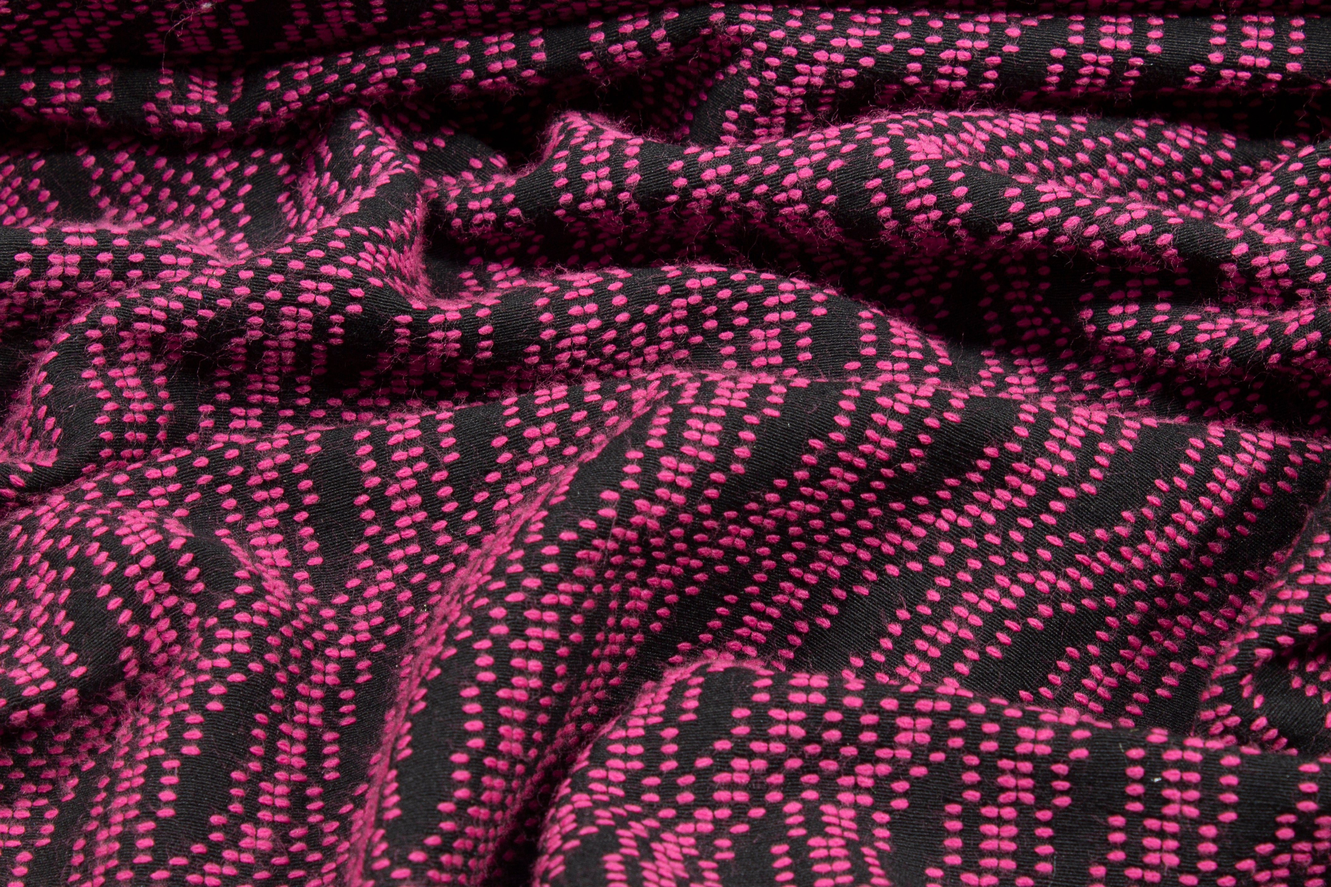 Poly Cotton Brocade - Black and Fuchsia