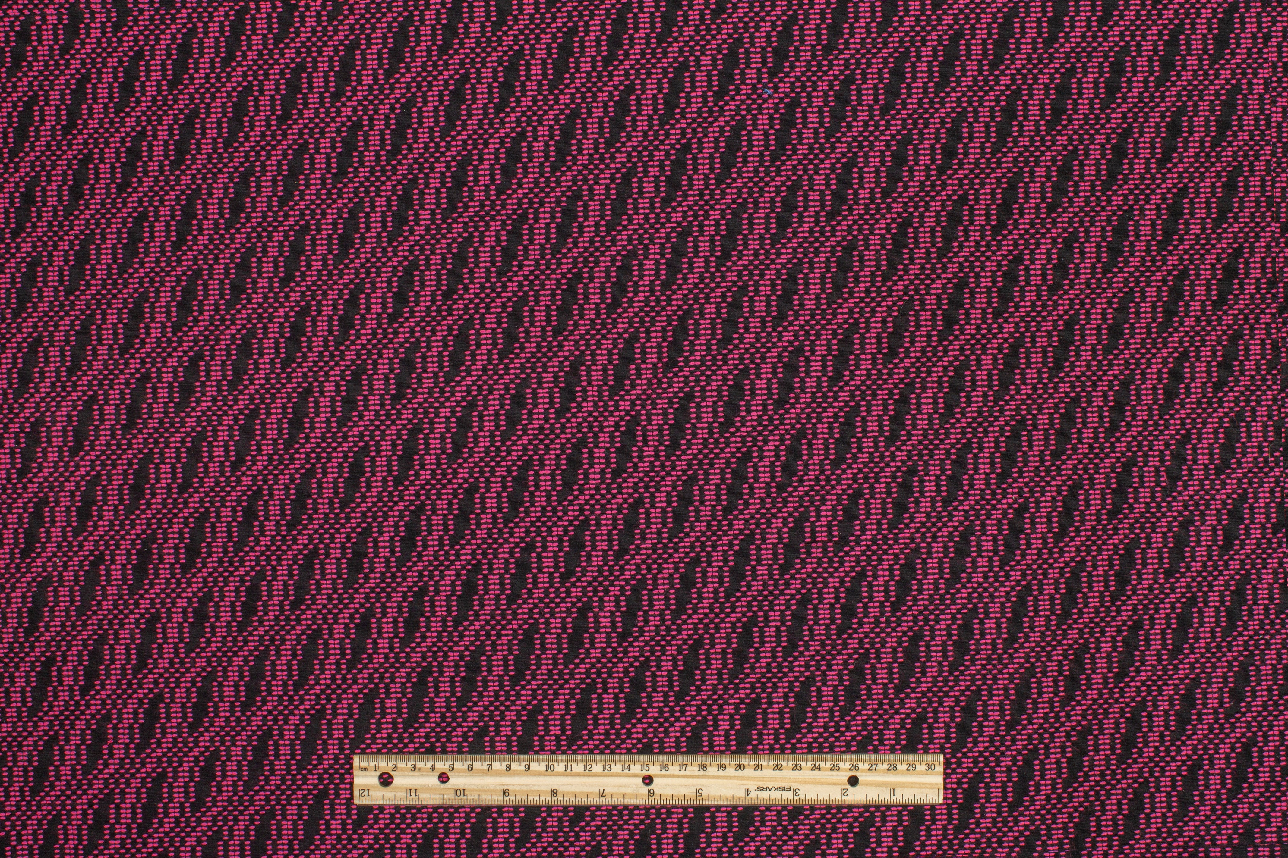 Poly Cotton Brocade - Black and Fuchsia