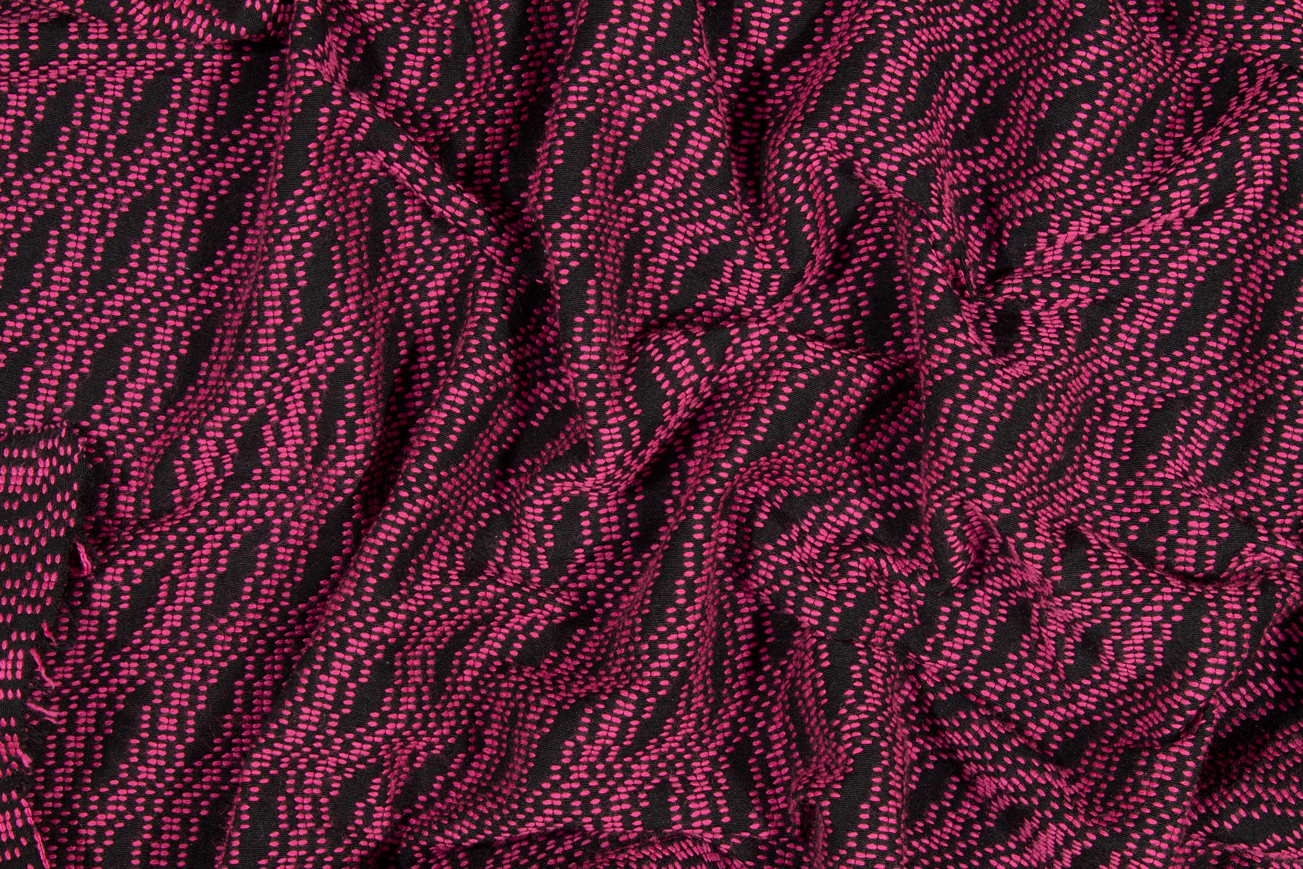 Poly Cotton Brocade - Black and Fuchsia