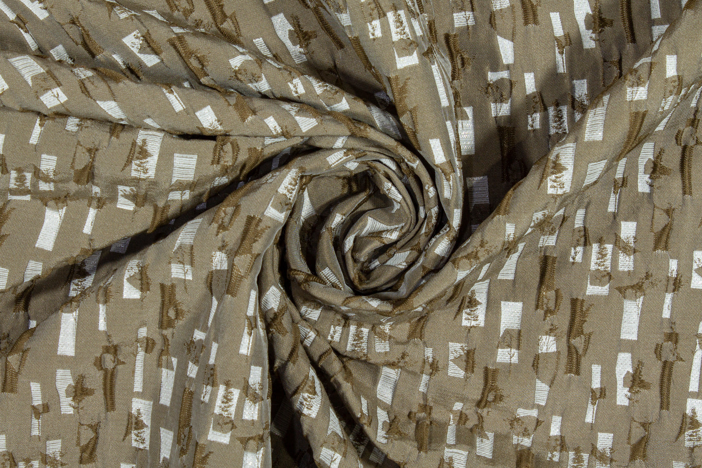 Abstract Crushed Metallic Brocade - Khaki