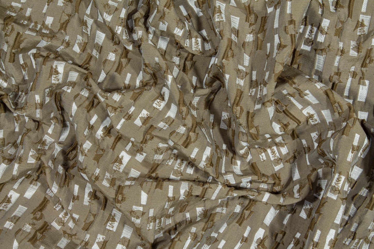 Abstract Crushed Metallic Brocade - Khaki