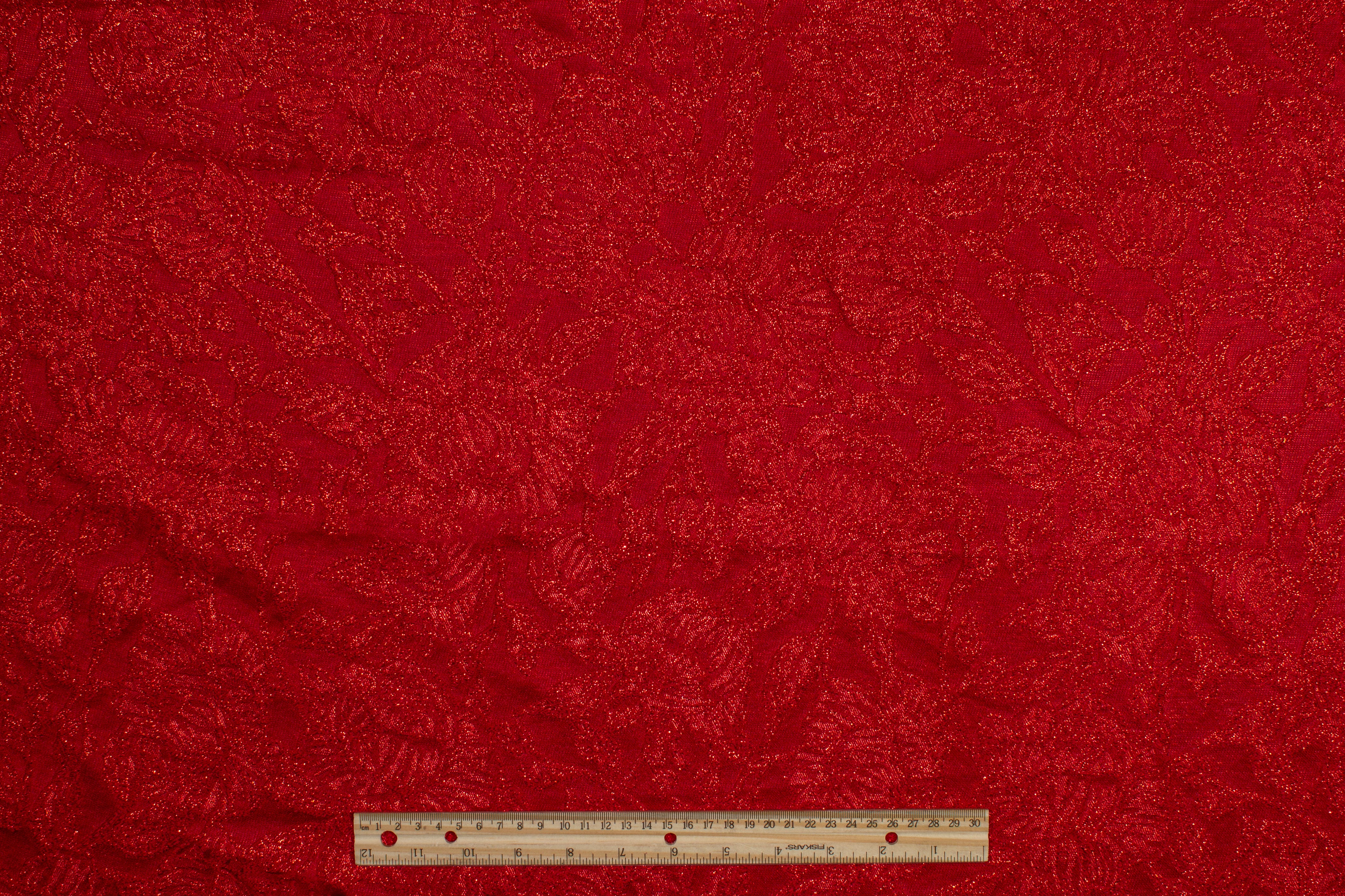 Metallic Floral Brocade - Red