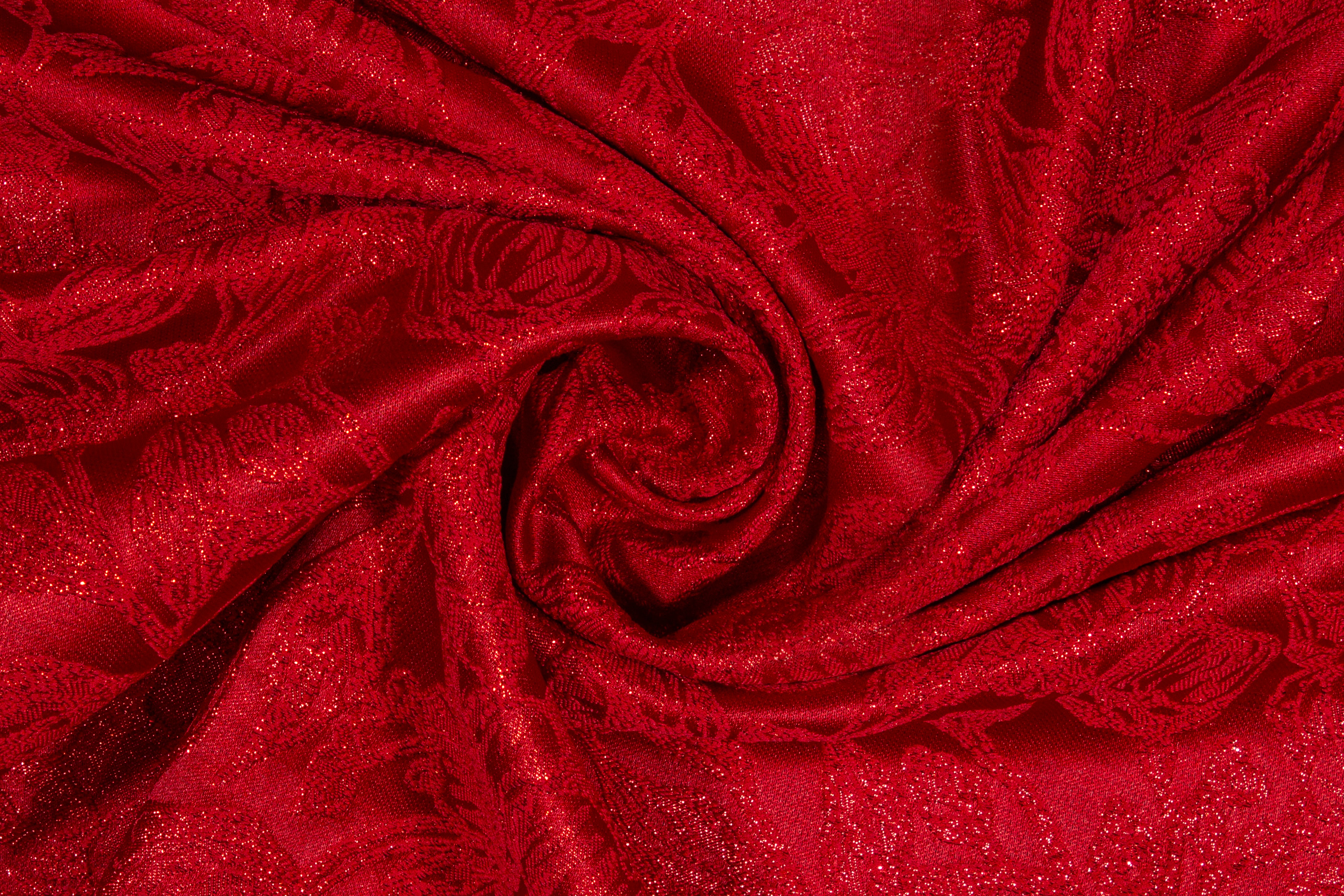 Metallic Floral Brocade - Red