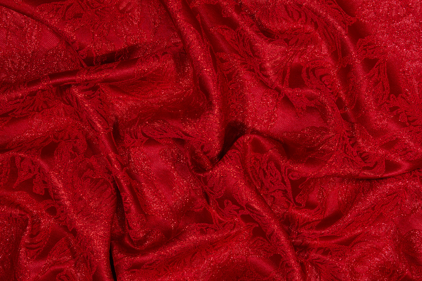 Metallic Floral Brocade - Red