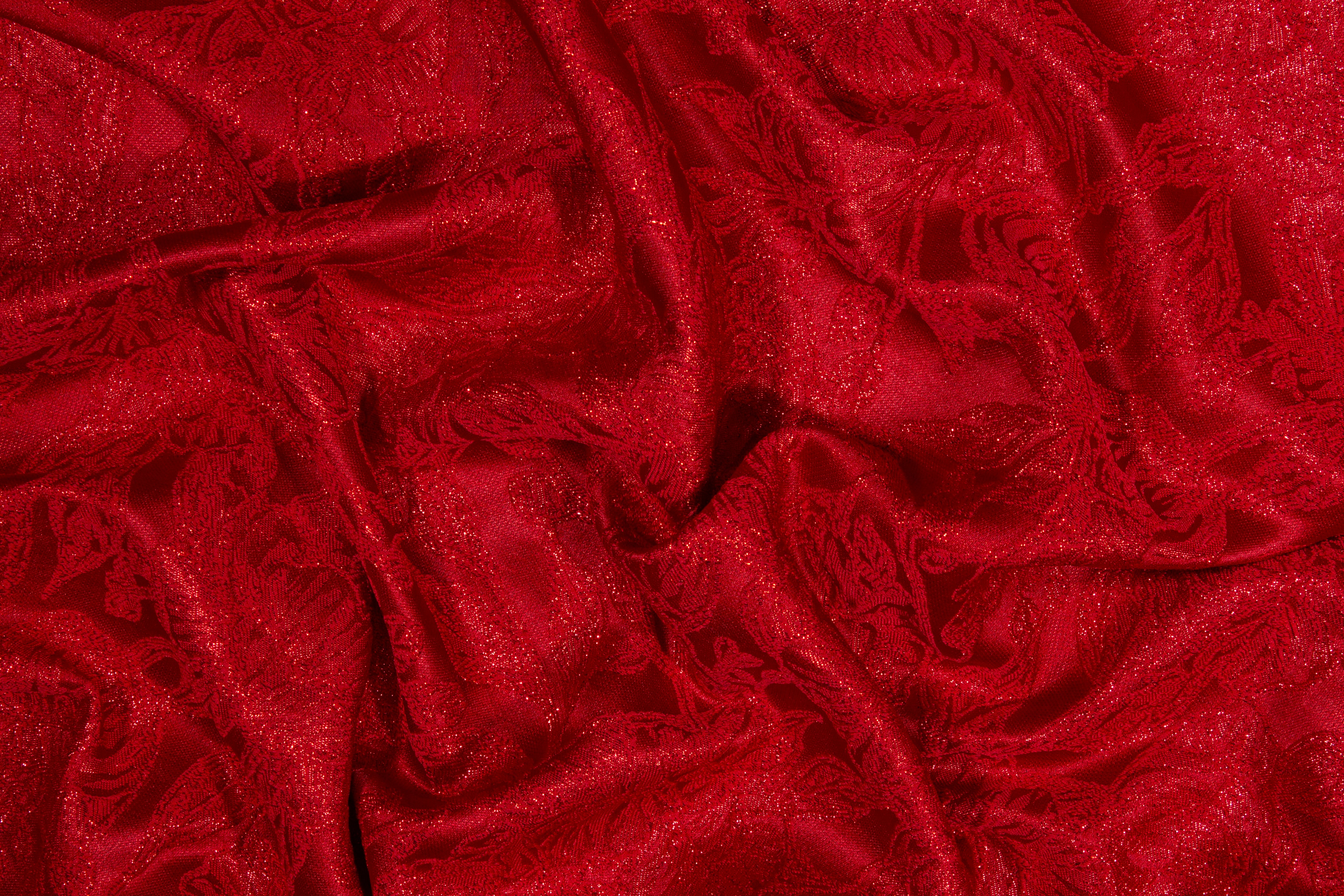Metallic Floral Brocade - Red