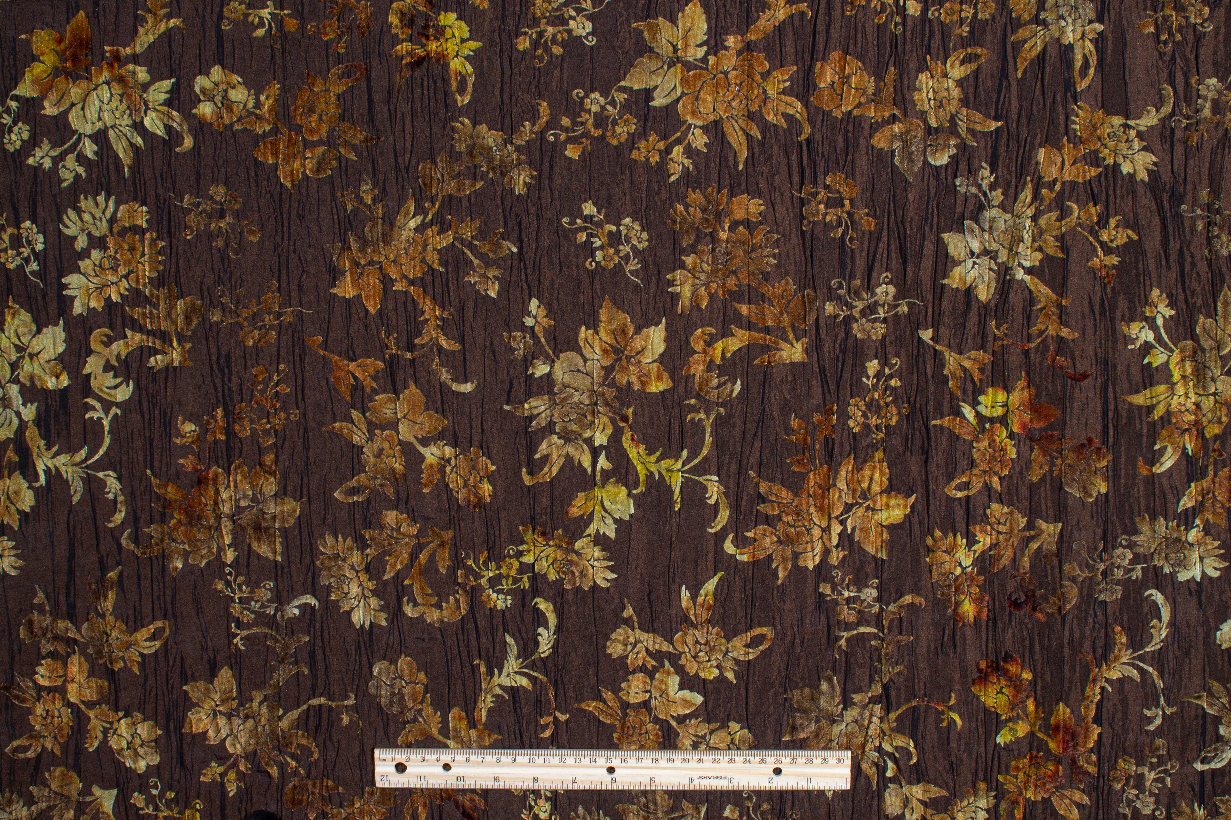 Floral Cut Velvet on Crushed Taffeta - Bronze