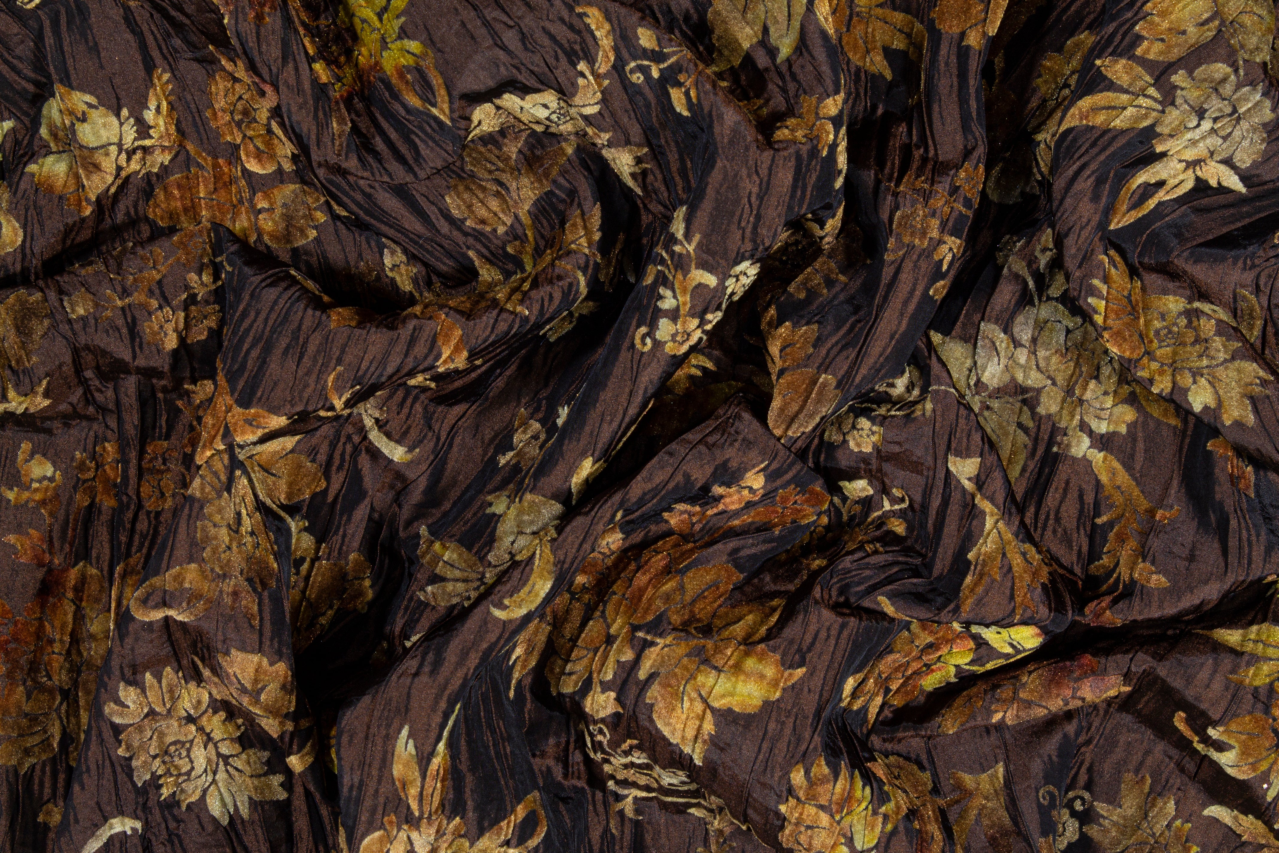 Floral Cut Velvet on Crushed Taffeta - Bronze
