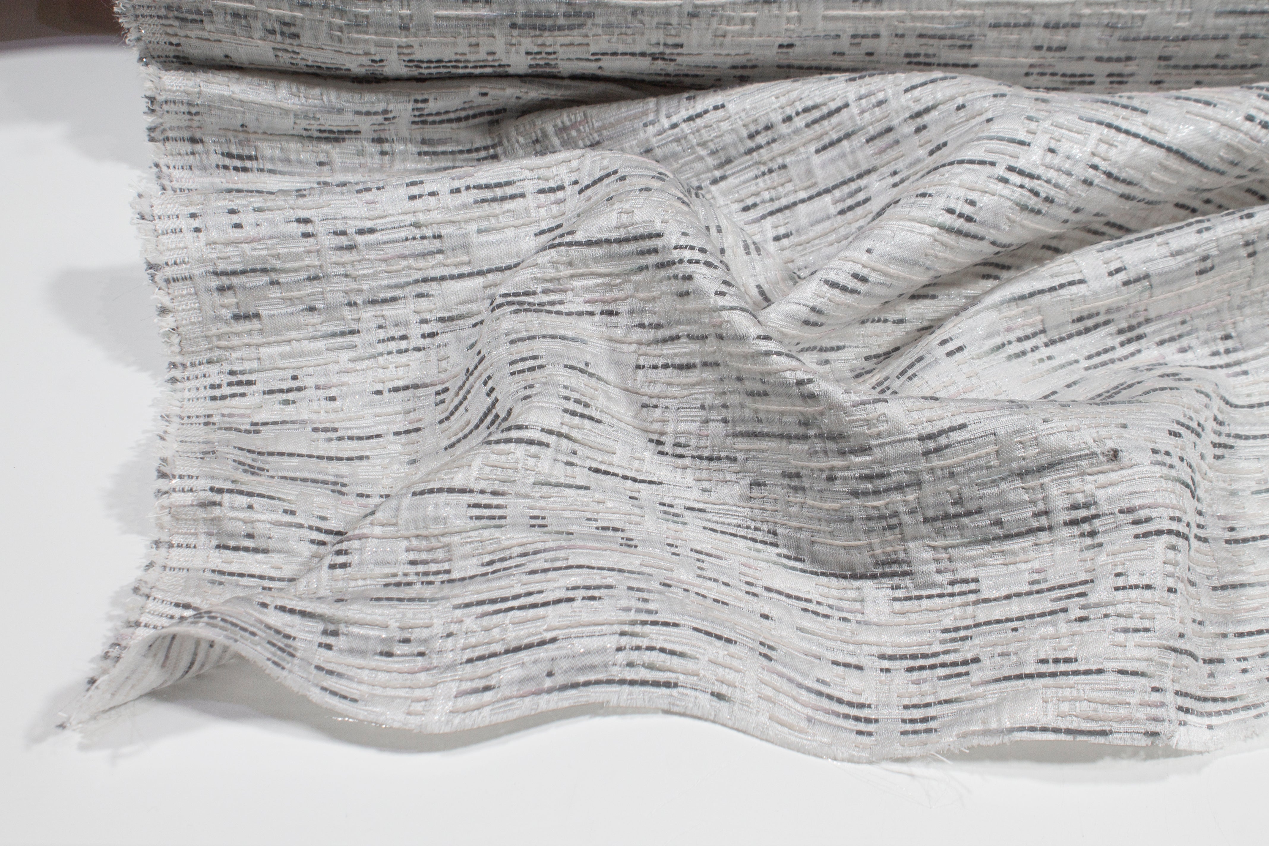 Metallic Poly Rayon Brocade - White and Gray