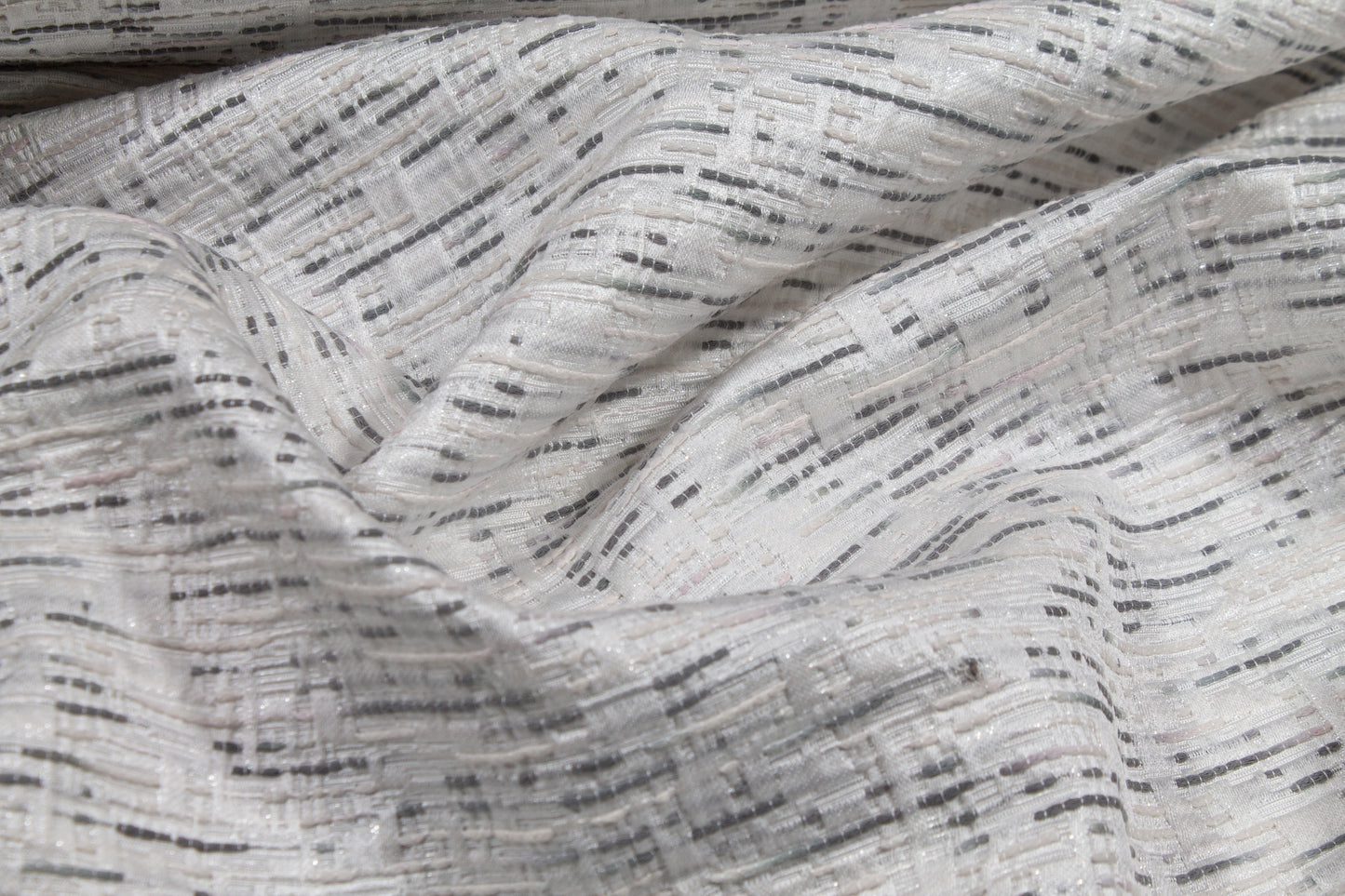 Metallic Poly Rayon Tweed - White and Gray