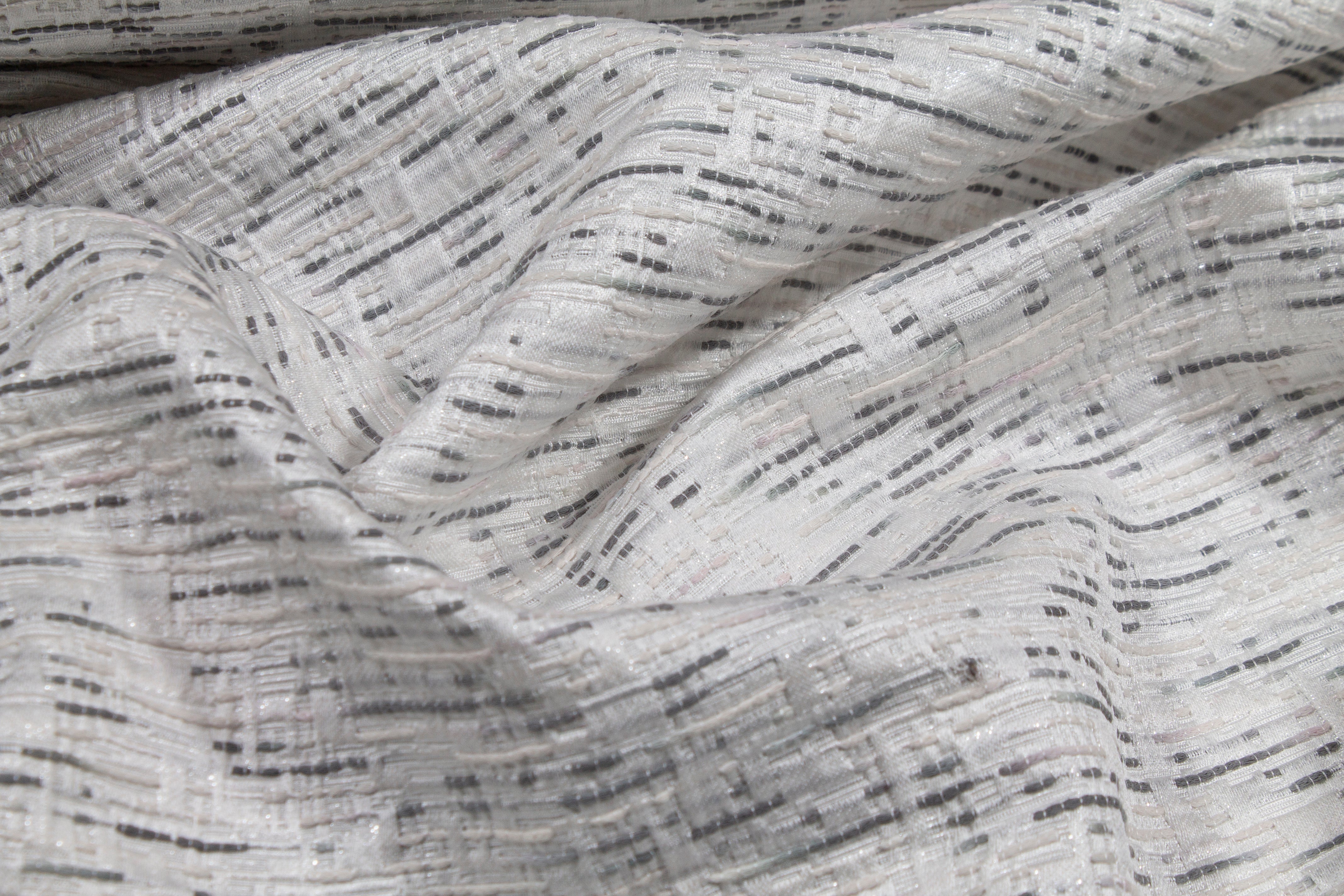 Metallic Poly Rayon Brocade - White and Gray