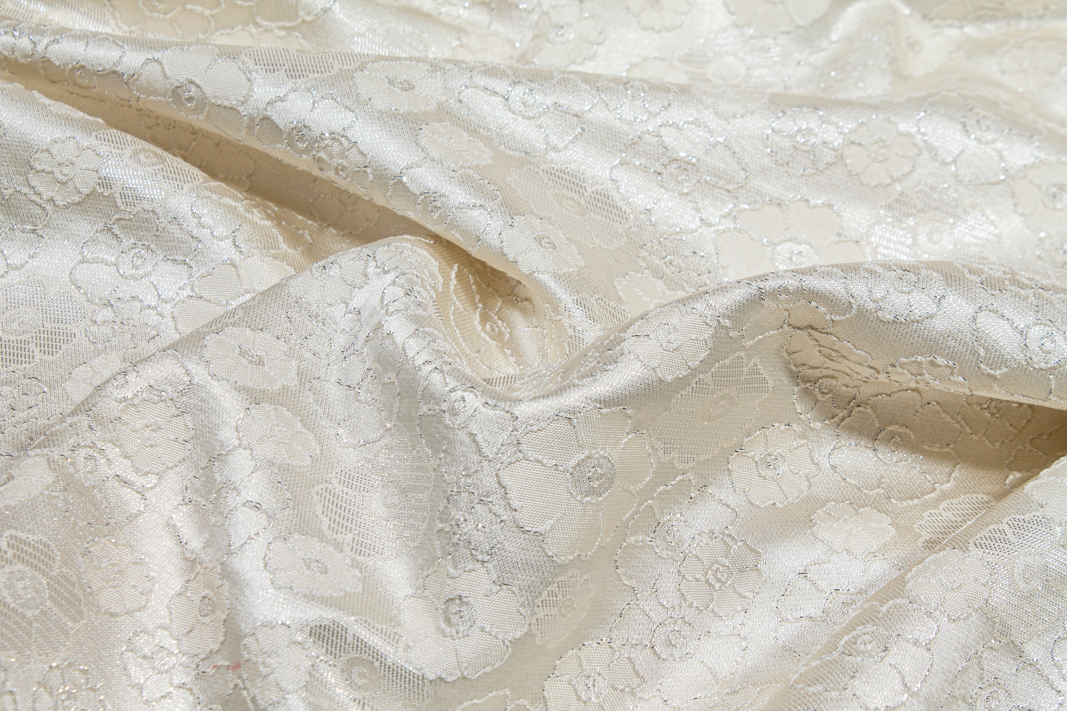 Floral Metallic Brocade - Off White and Silver