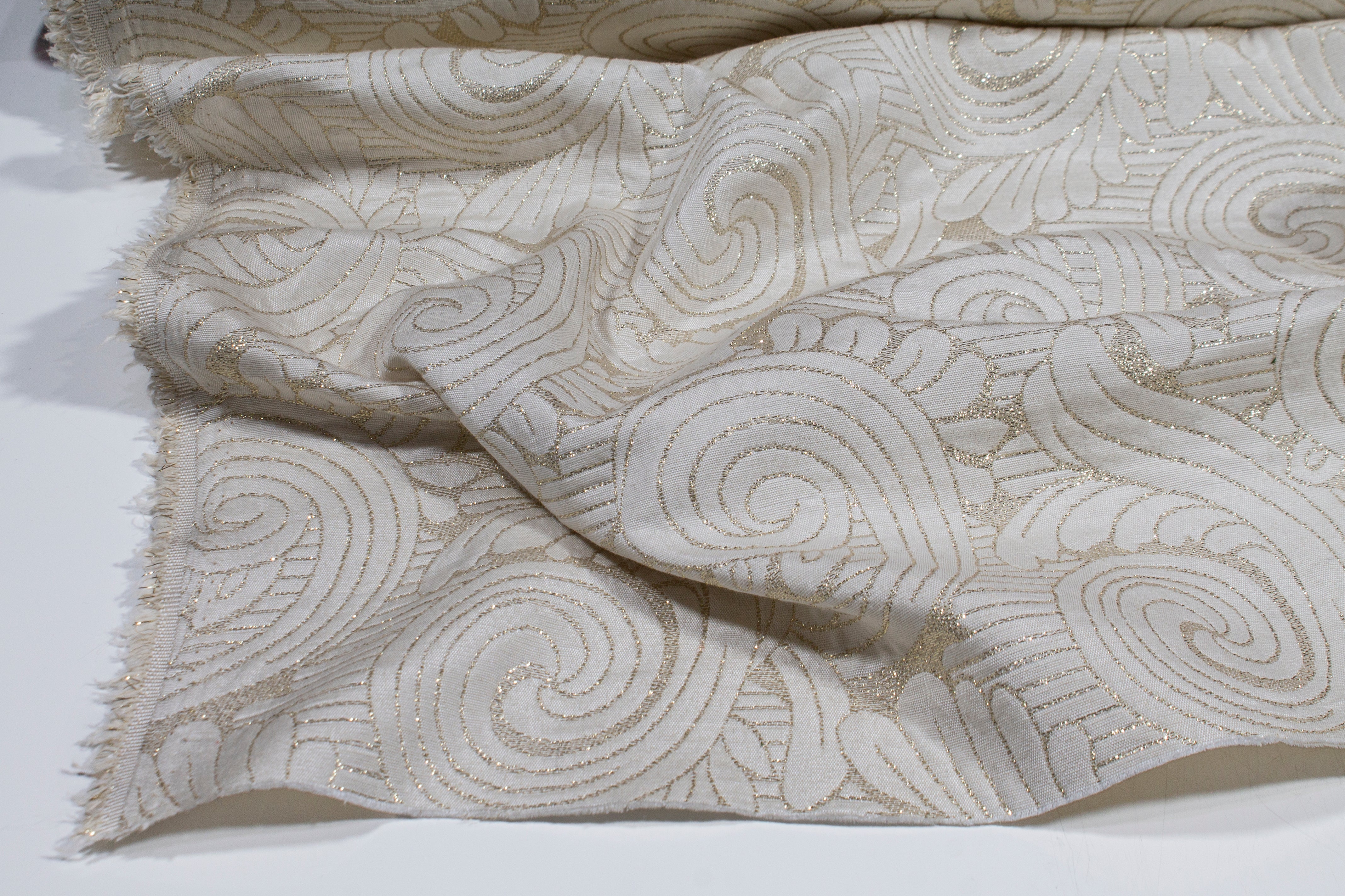 Scroll Design Metallic Brocade - Off White and Gold