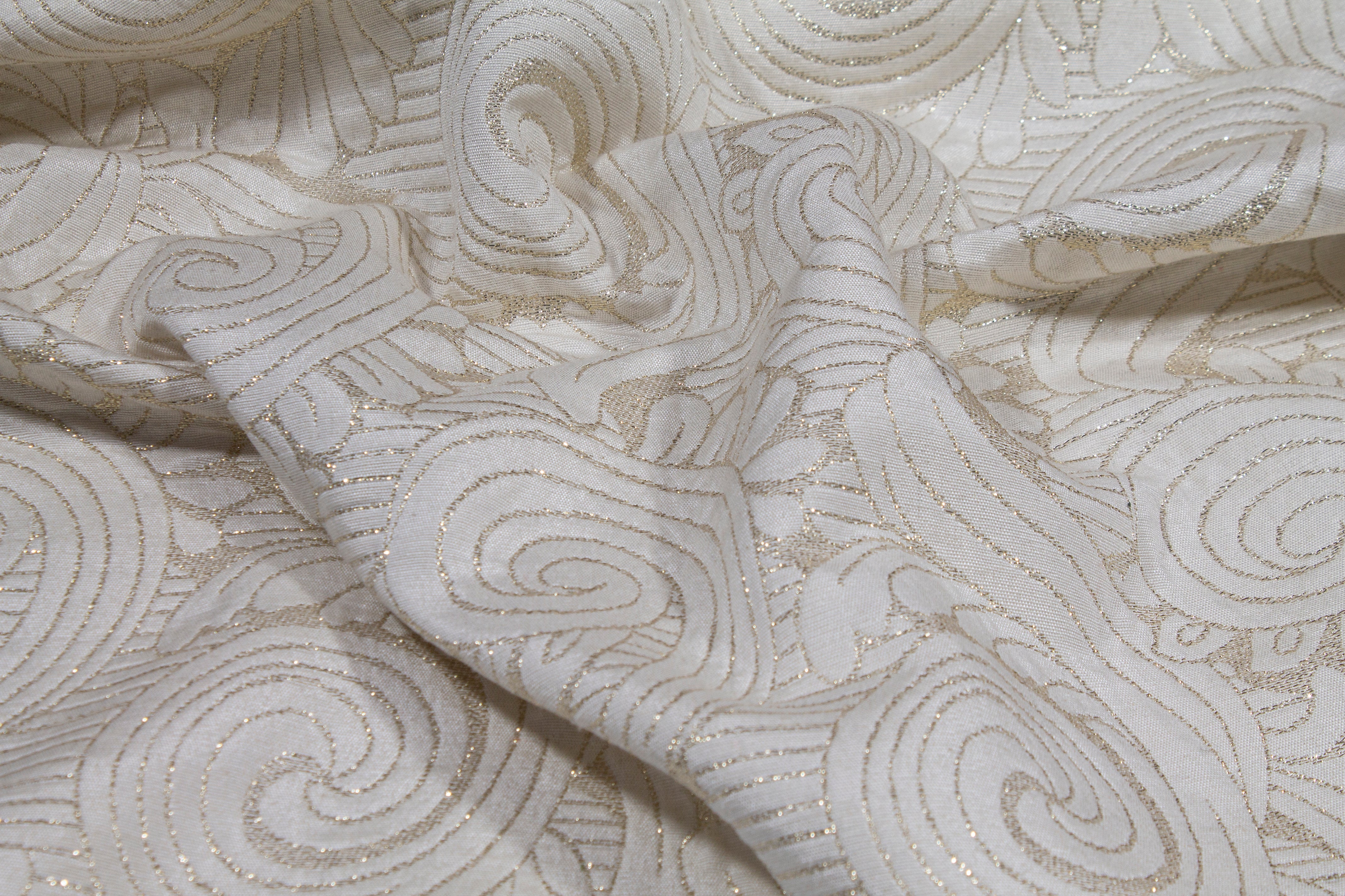 Scroll Design Metallic Brocade - Off White and Gold