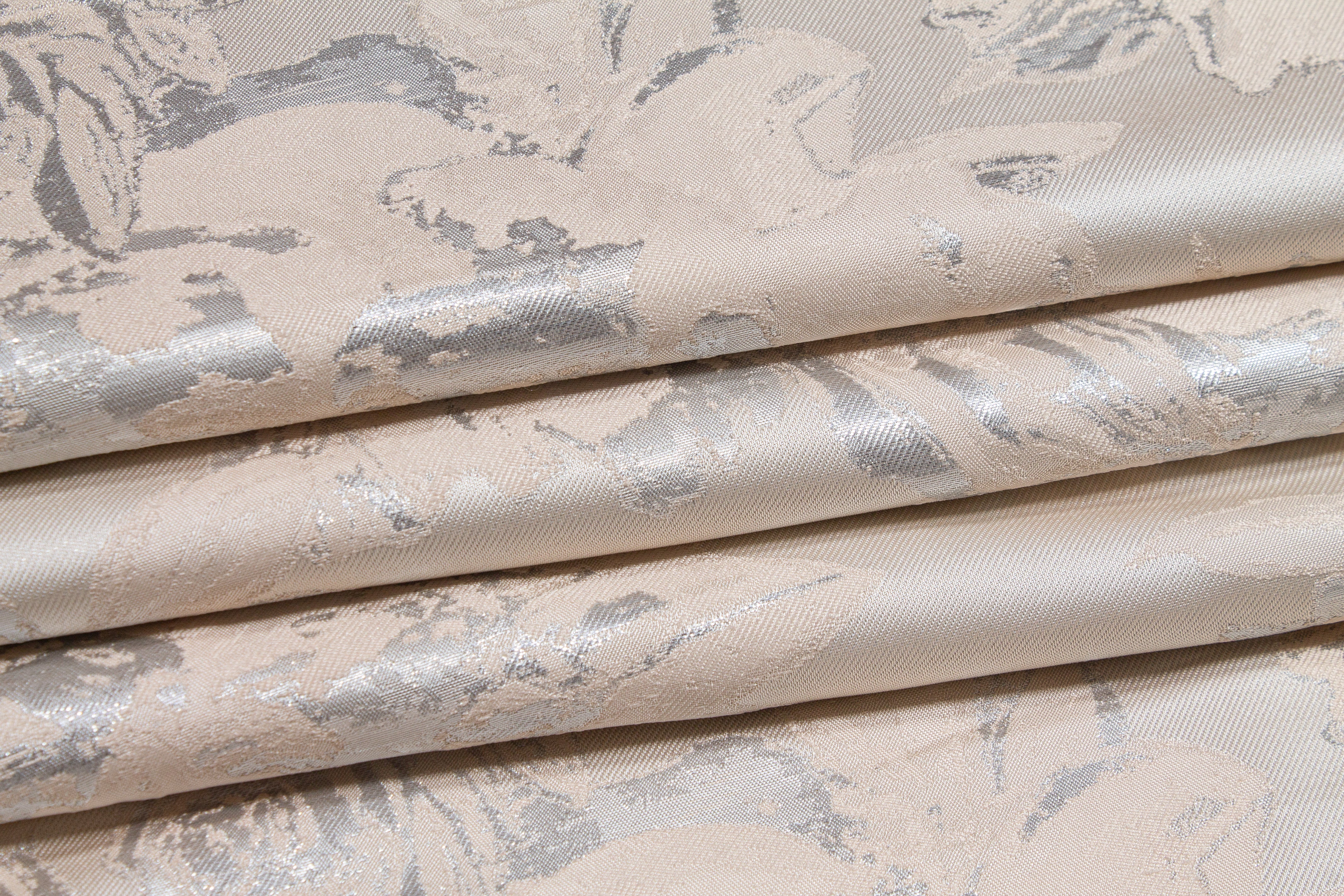 Floral Metallic Brocade - Beige and silver