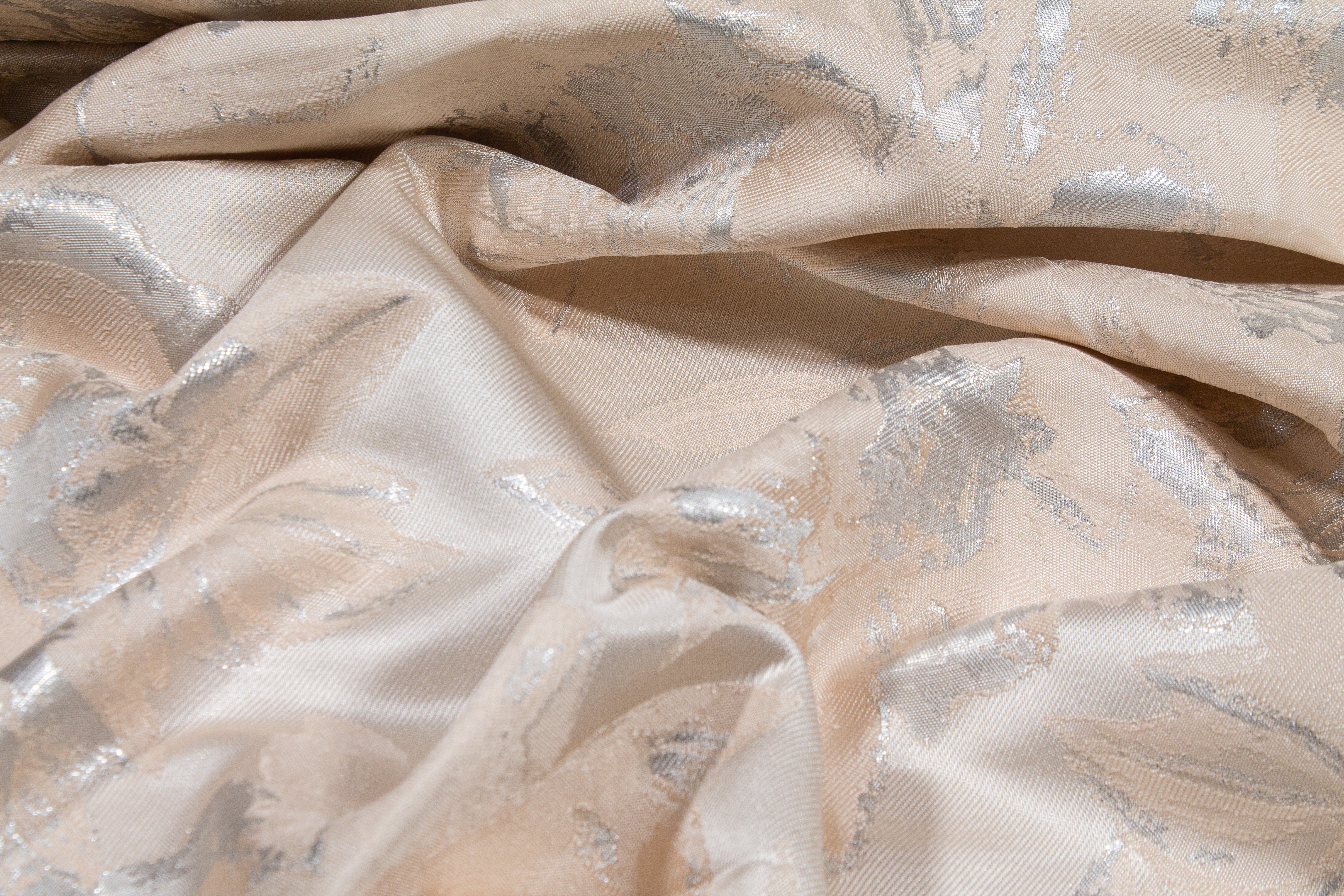 Floral Metallic Brocade - Beige and silver