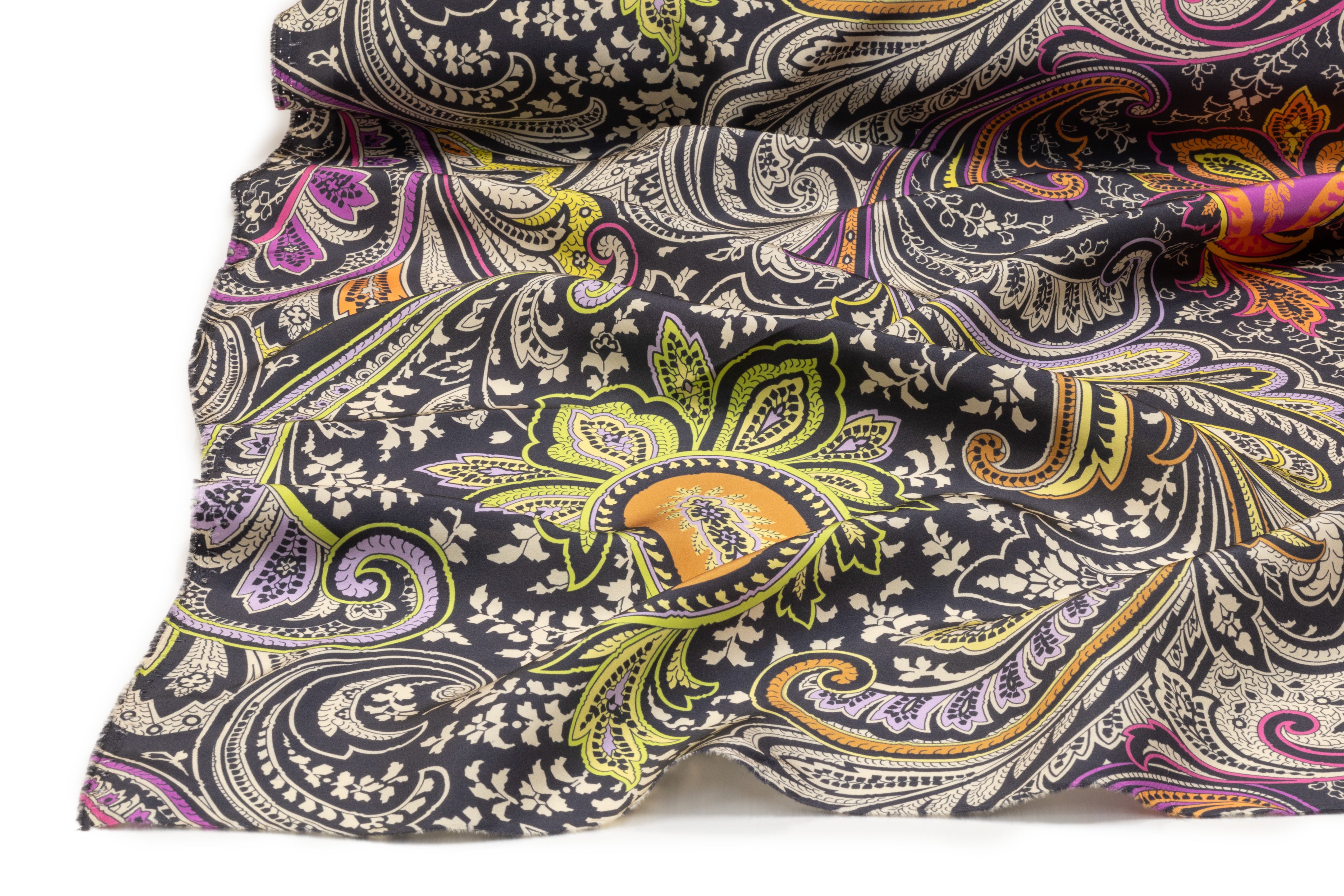 Paisley Printed Italian Silk - Charcoal / Multicolor