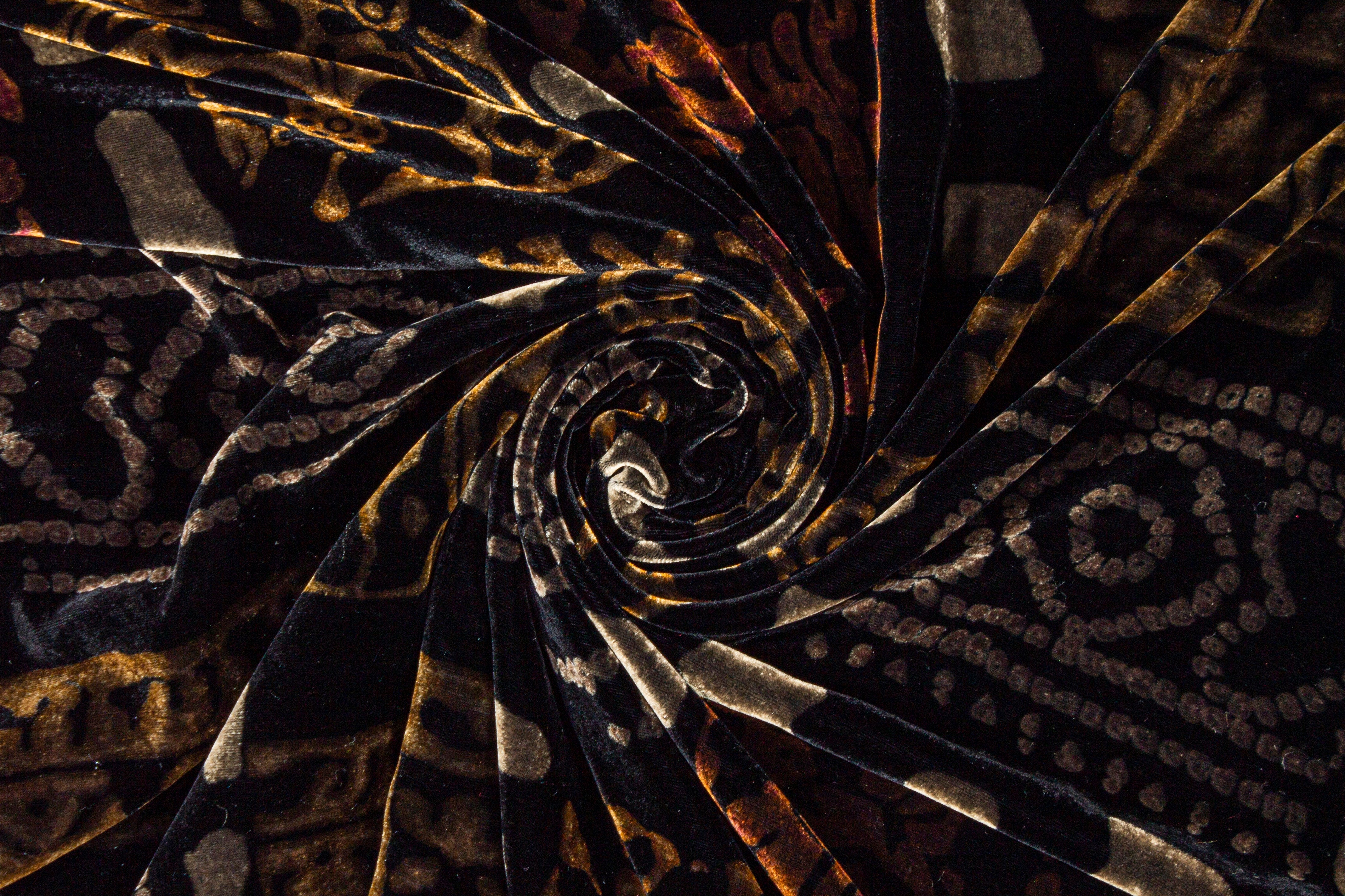 Abstract Silk Viscose Velvet - Black and Brown