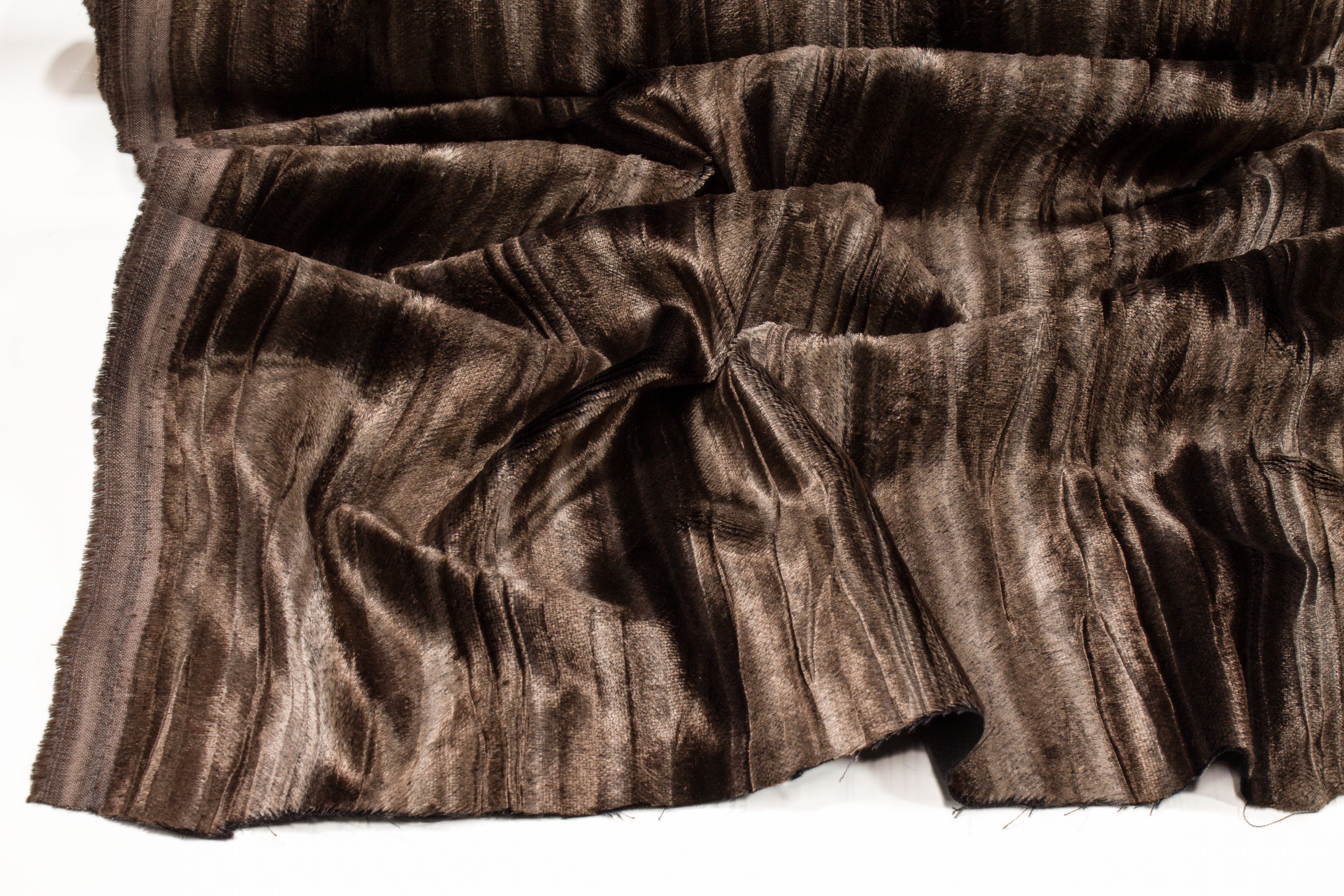 Crushed Striped Rayon Velvet - Gray / Brown