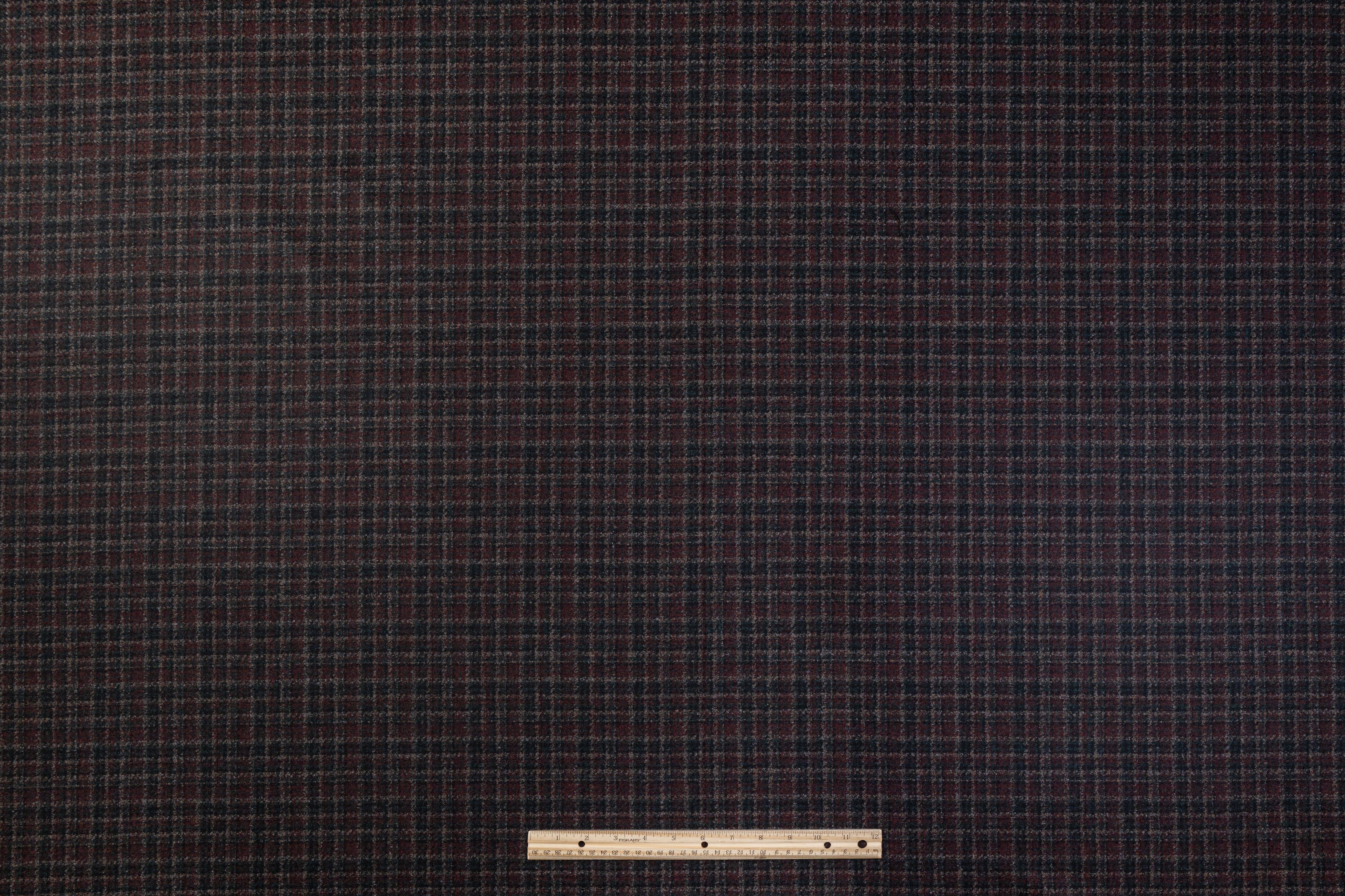 Checked Italian Wool Tweed - Green / Burgundy